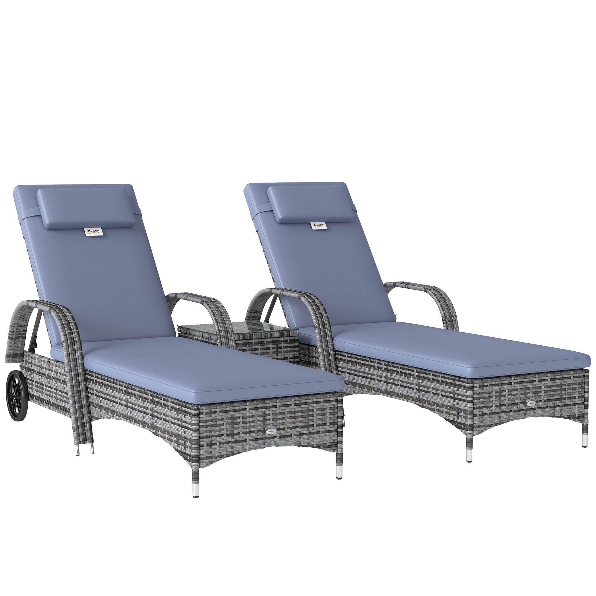 Outsunny Rattan Adjustable Sun Lounger and Table Set - Grey