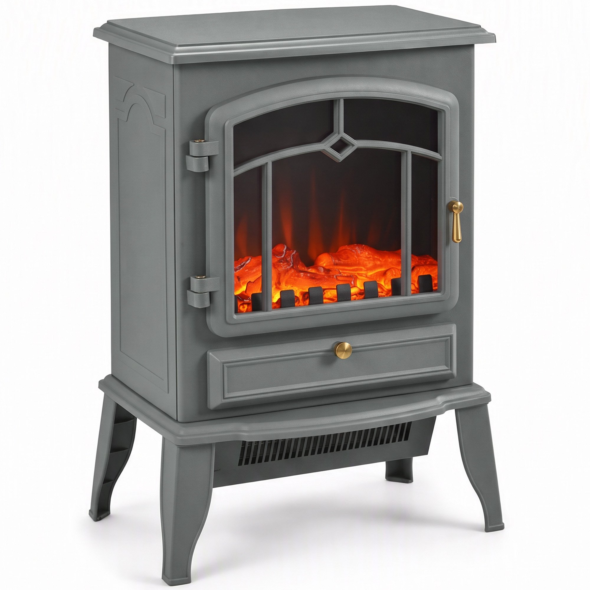 HOMCOM Freestanding 1000W 2000W LED Flame Electric Fireplace Stove – Grey