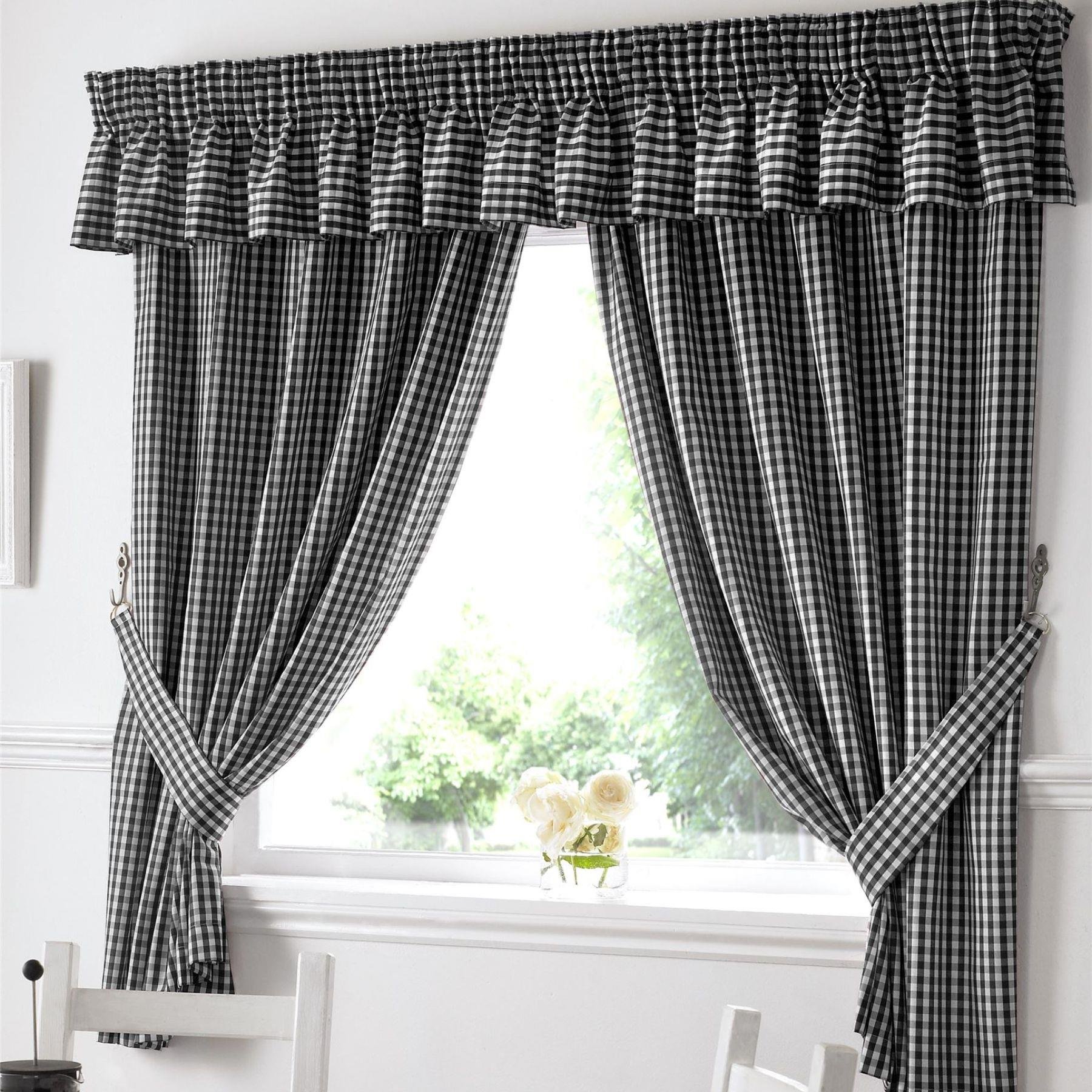 Alan Symonds Gingham Pencil Pleat Curtains - Black - 117 x 137cm