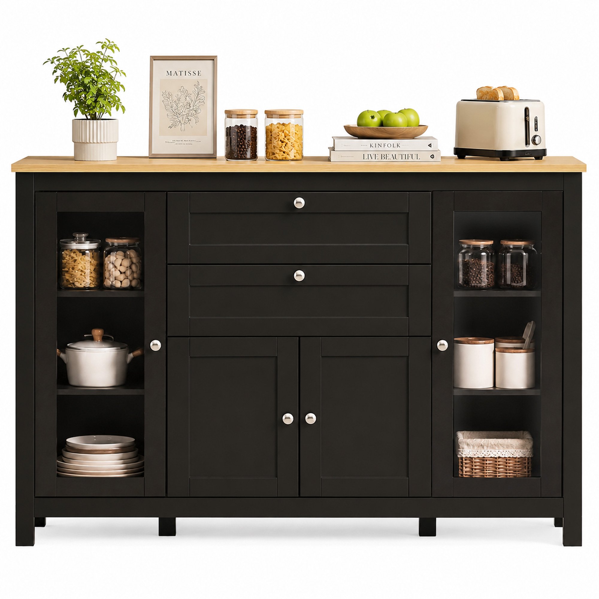 HOMCOM Modern Freestanding Sideboard with 4 Doors and 2 Drawers - Black Brown