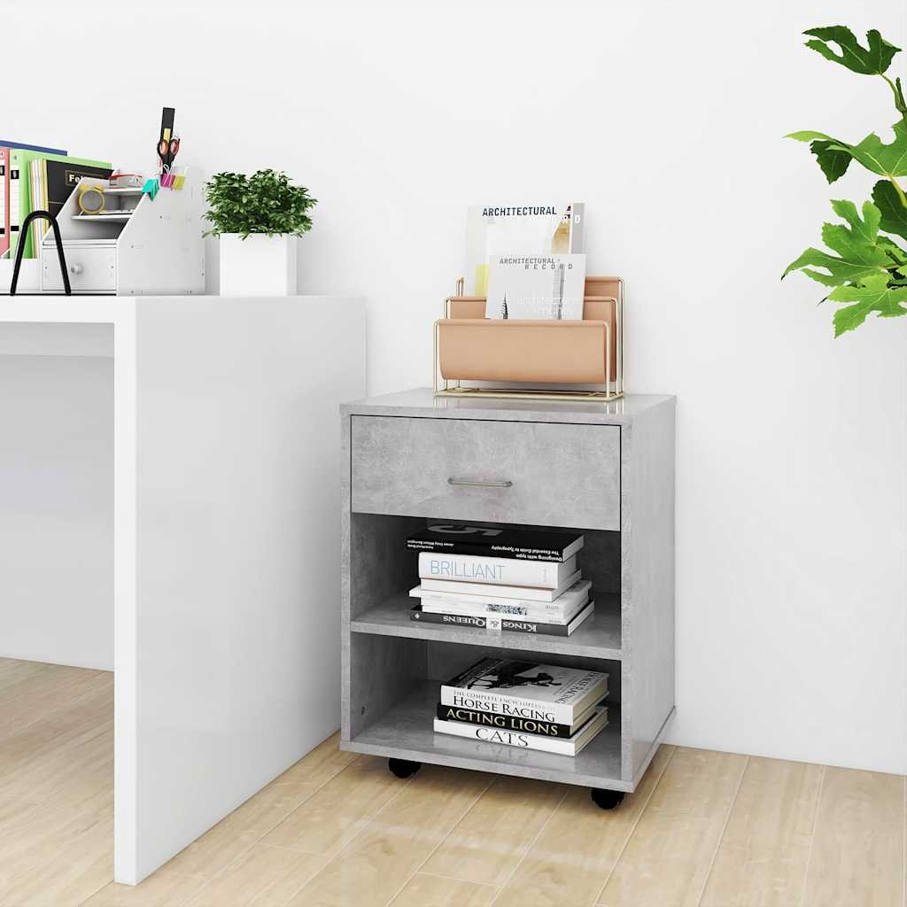 Walplus Engineered Wood Rolling Cabinet - Granite Grey - 46 x 36 x 59 cm