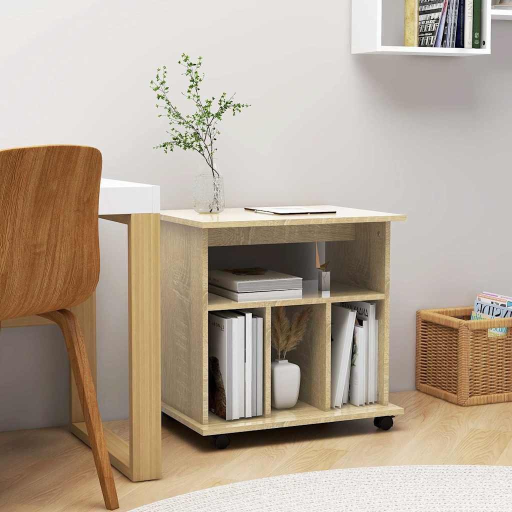 Walplus Engineered Wood Lockable Rolling Cabinet - Light Oak - 60 x 45 x 60 cm