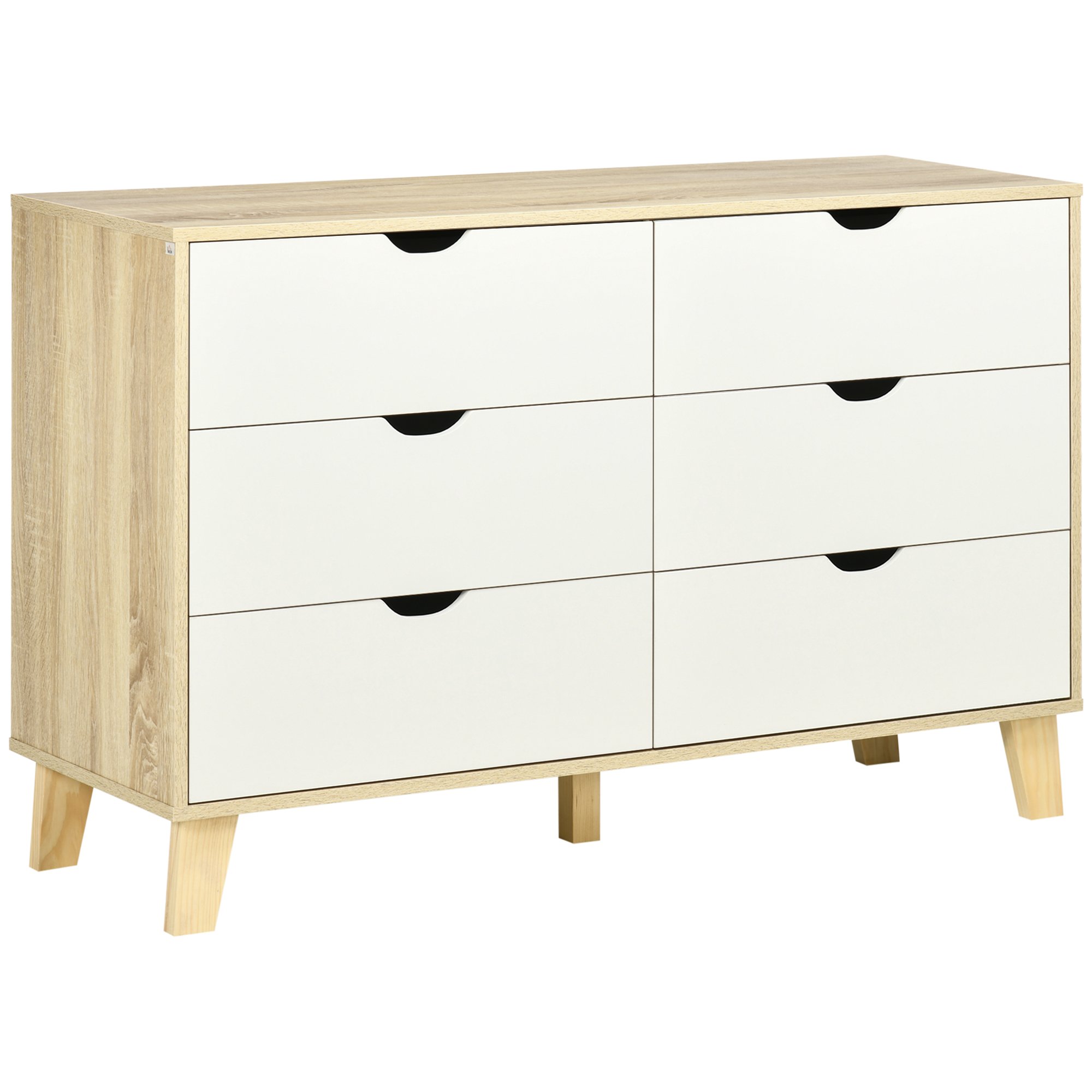 HOMCOM Wide 6 Drawer Dresser with Wood Legs - Light Brown
