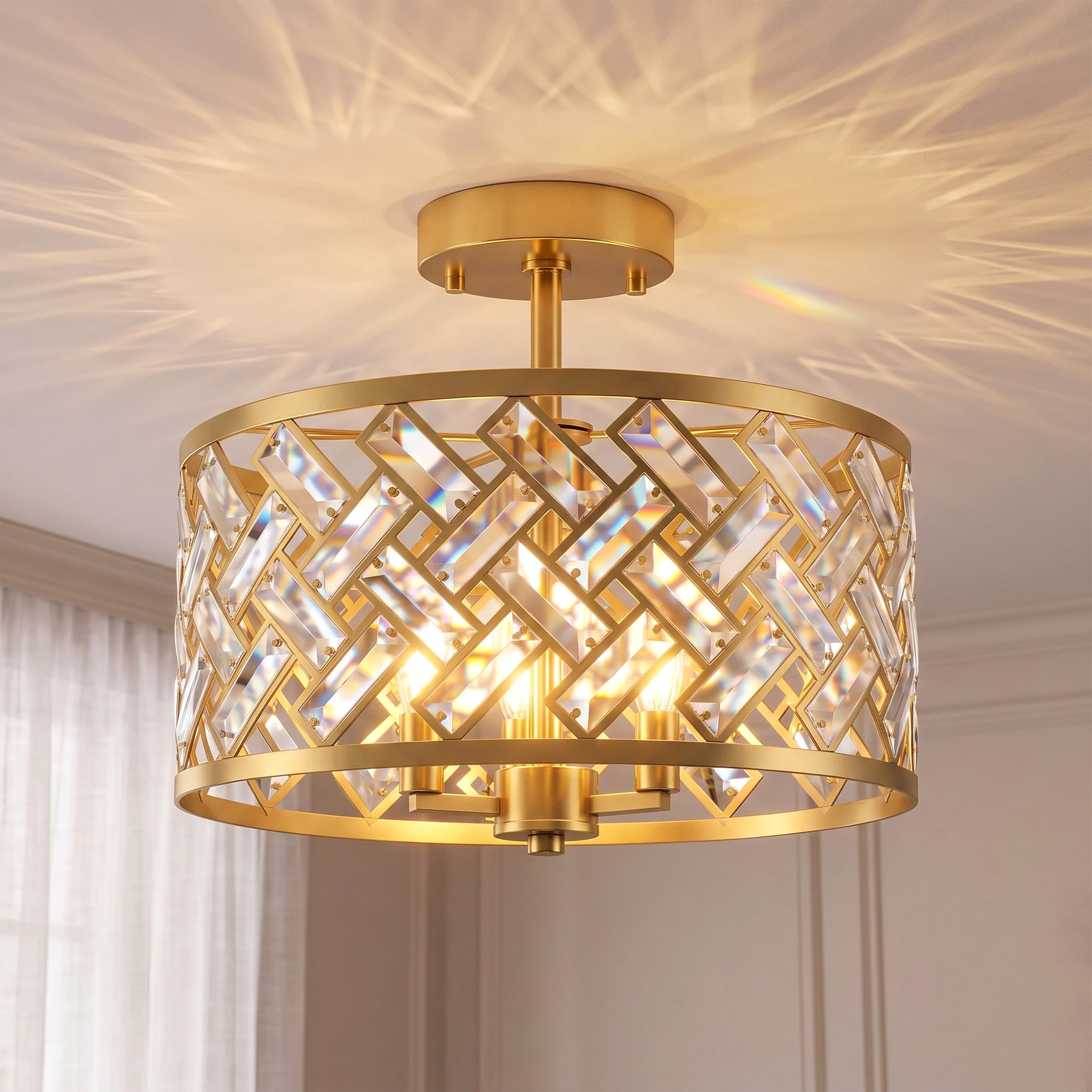 HOMCOM 3 Light E14 Crystal Glass Ceiling Light – Gold