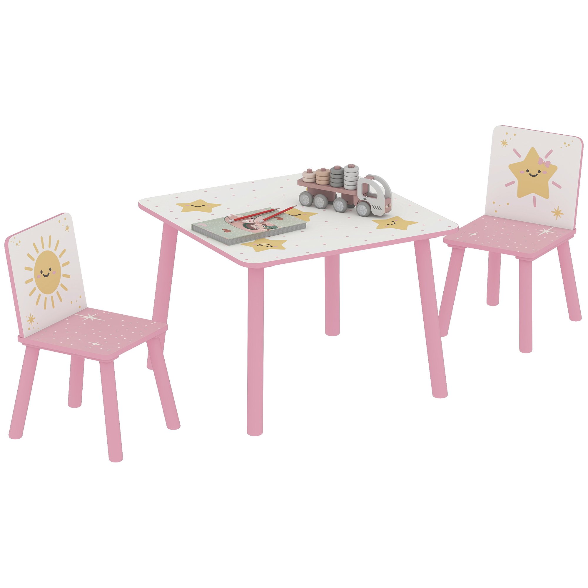 AIYAPLAY 3 Piece Kids Table and Chairs Set for Boys and Girls - Pink