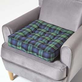 Homescapes Cotton Tartan Armchair Booster Cushion - Blackwatch