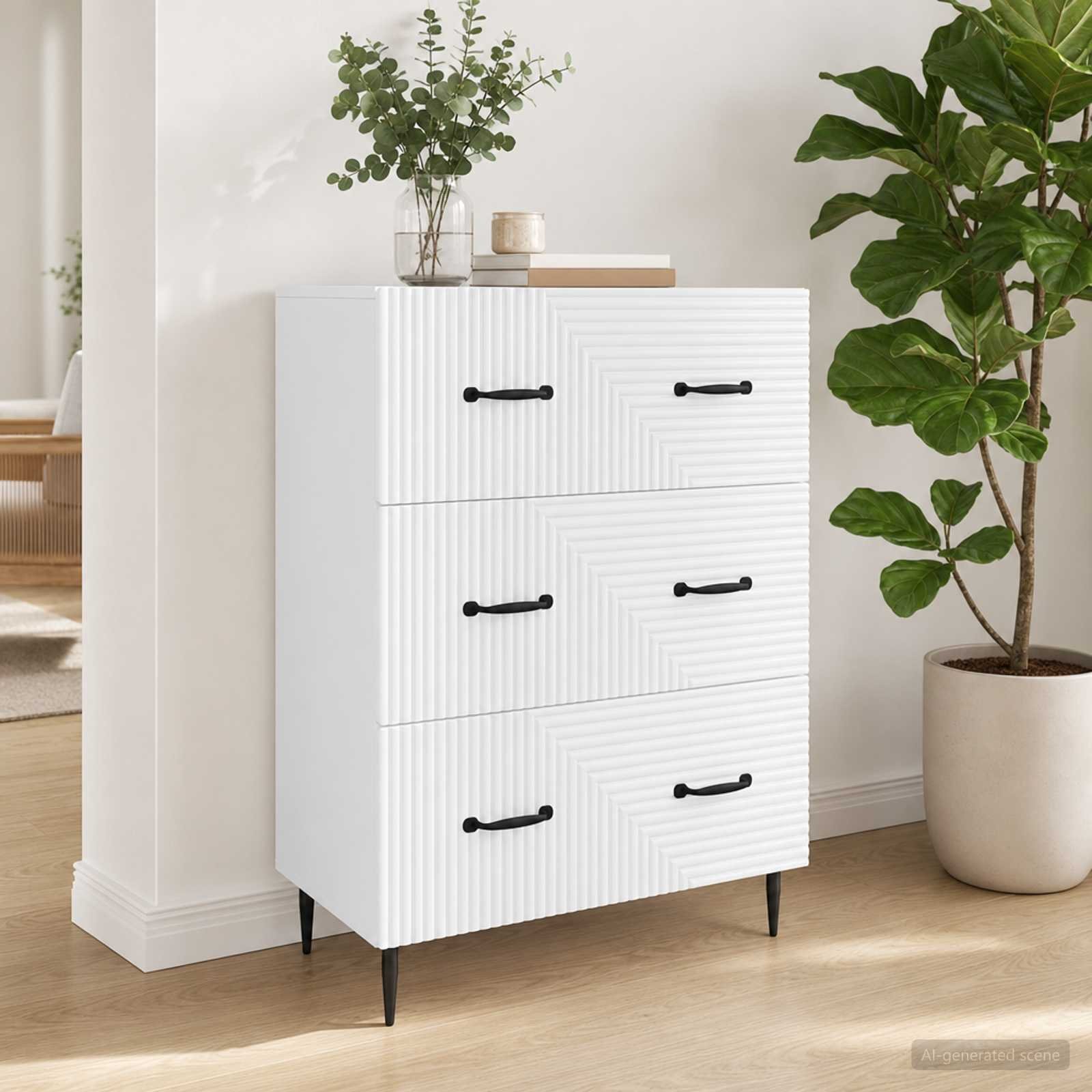 Walplus 3 Drawer Engineered Wood Drawer Cabinet - White - 66 x 34.5 x 89.5 cm