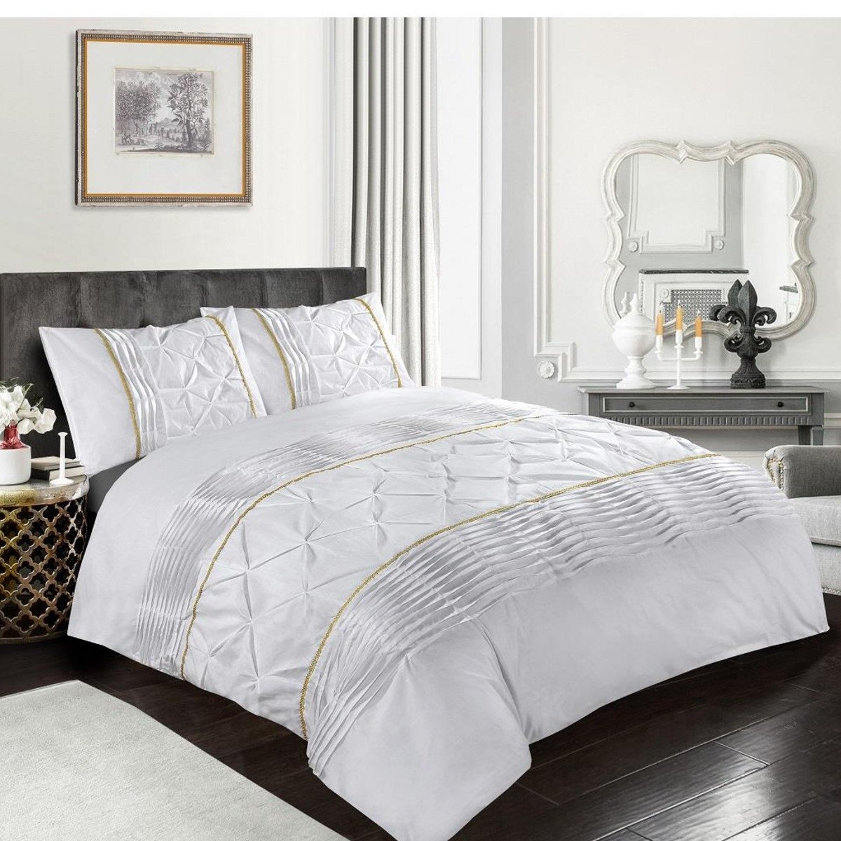 HomeSpace Direct Eleanor White Duvet Cover Set - Super King