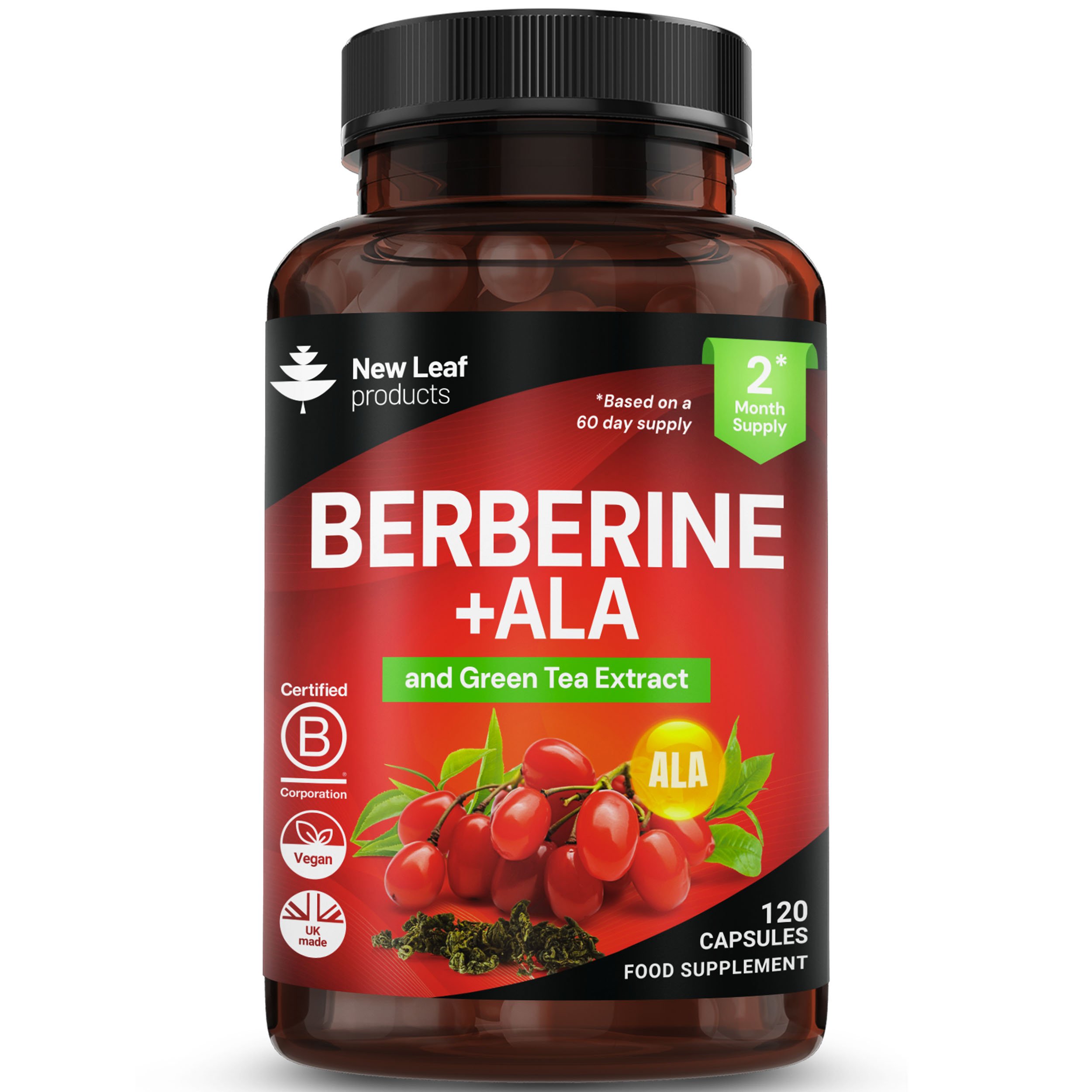 New Leaf Berberine with ALA and Green Tea Extract 597mg - 120 Capsules