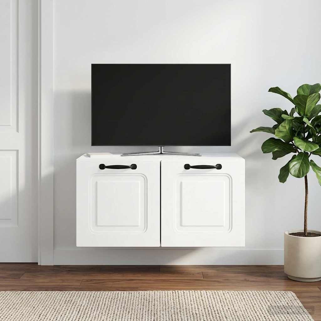 Walplus Wood Wall Mounted TV Cabinet Space Saving - White - 59.5 x 41 x 30 cm