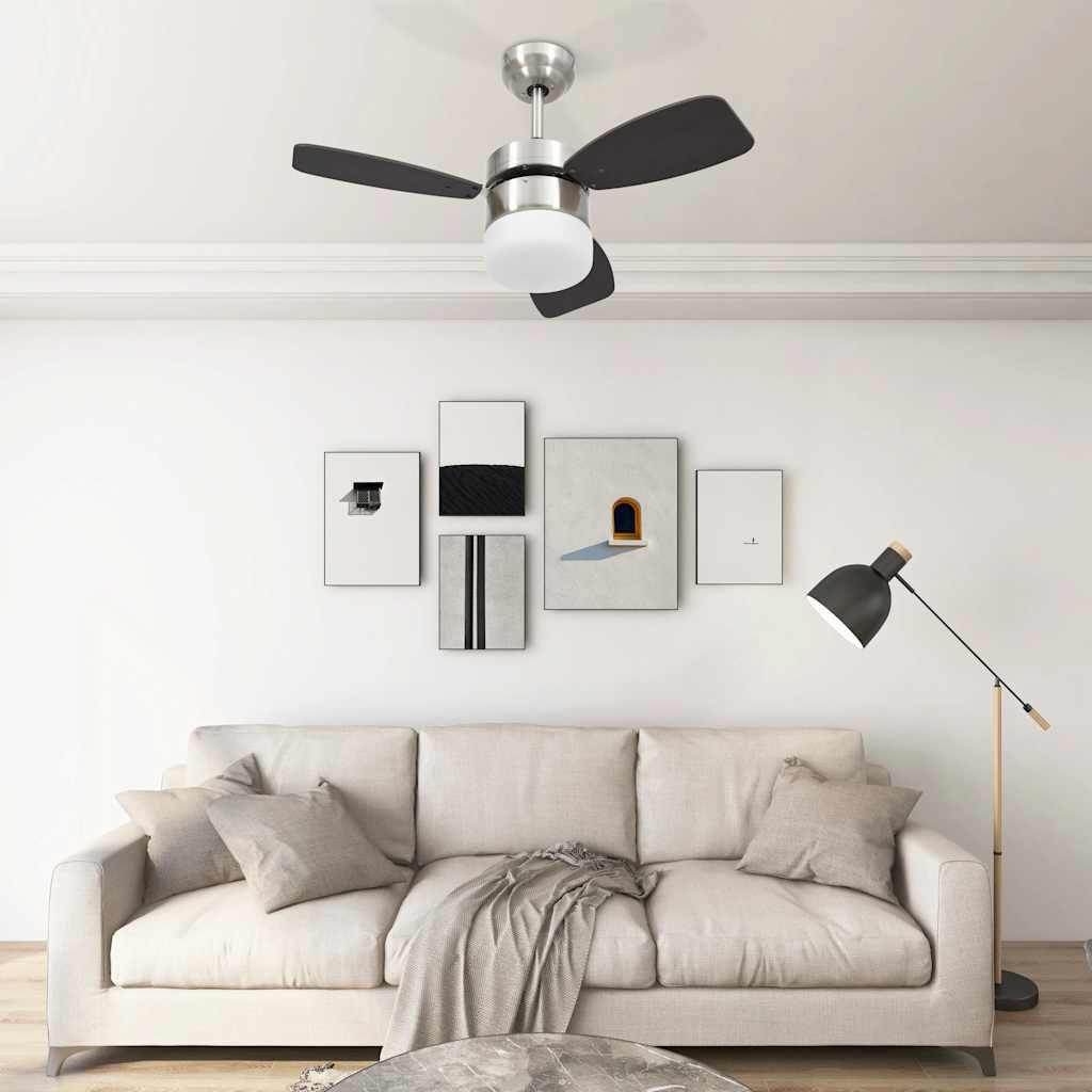 Walplus Ceiling Fan with Light and Remote Control - Dark Brown - 76 x 41.5 cm