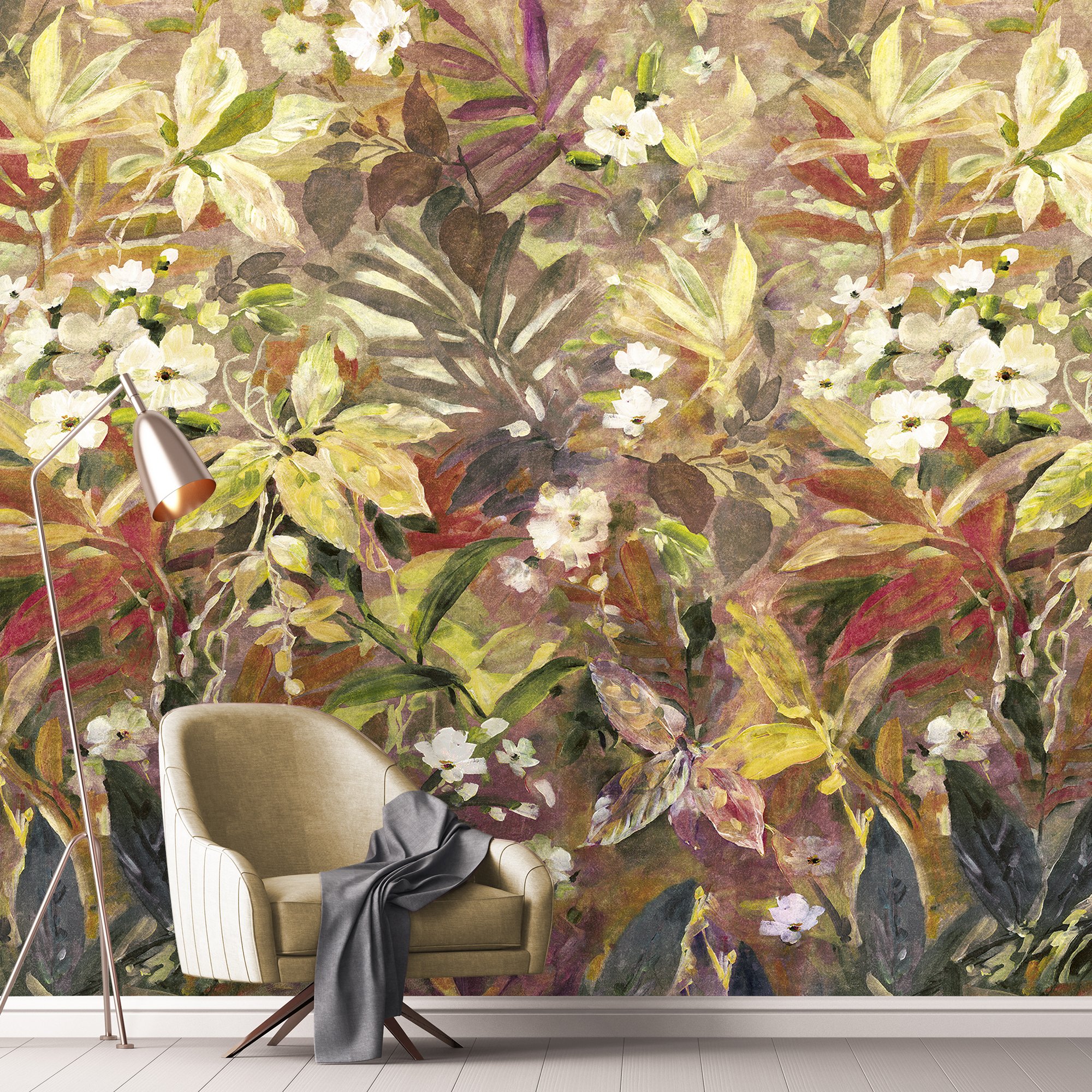 Grandeco Bejart Oil Painting Floral 4 Lane Repeatable Wallpaper  - Yellow