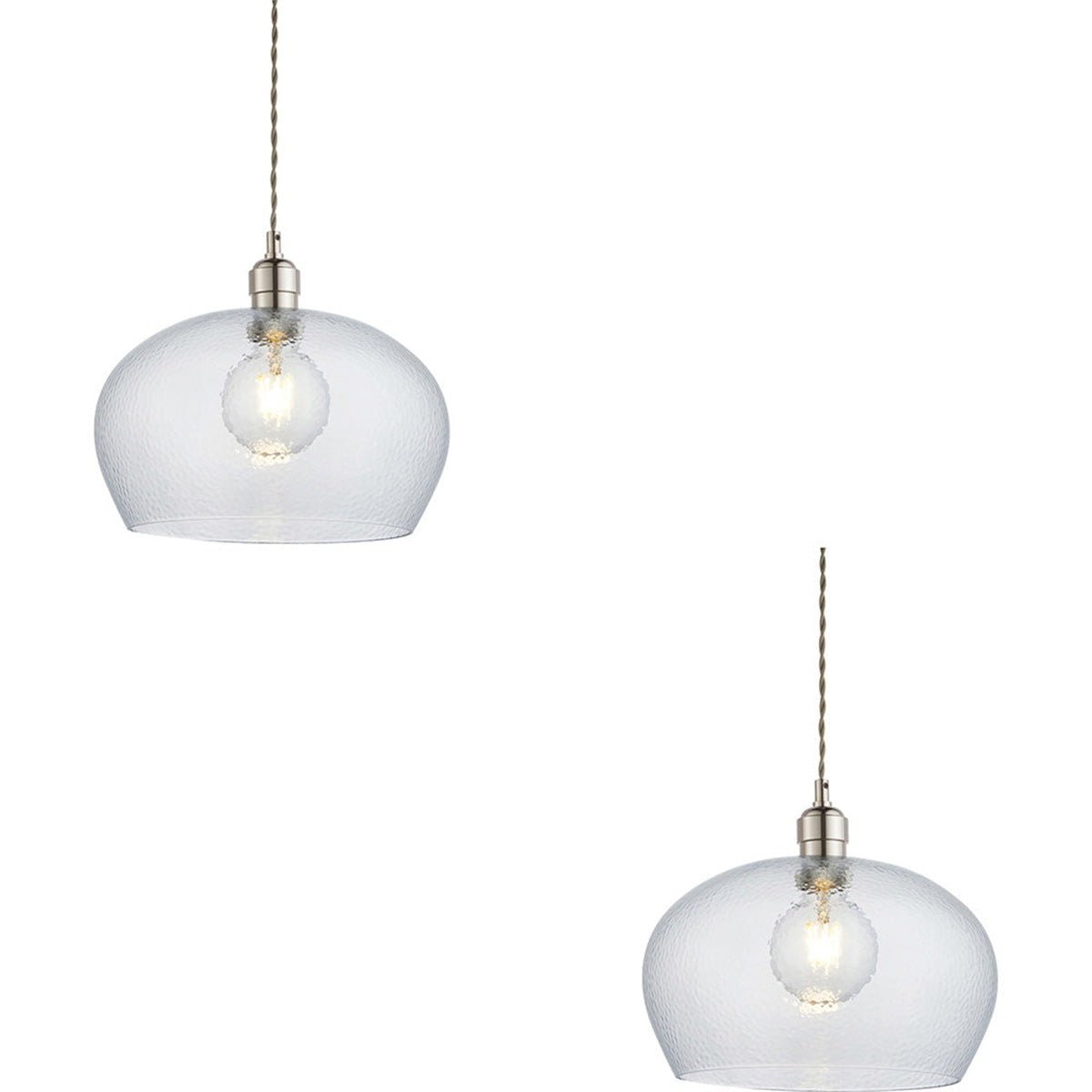 Loops Direct Set of 2 10W LED Steel Glass Pendant Light - Bright Nickel