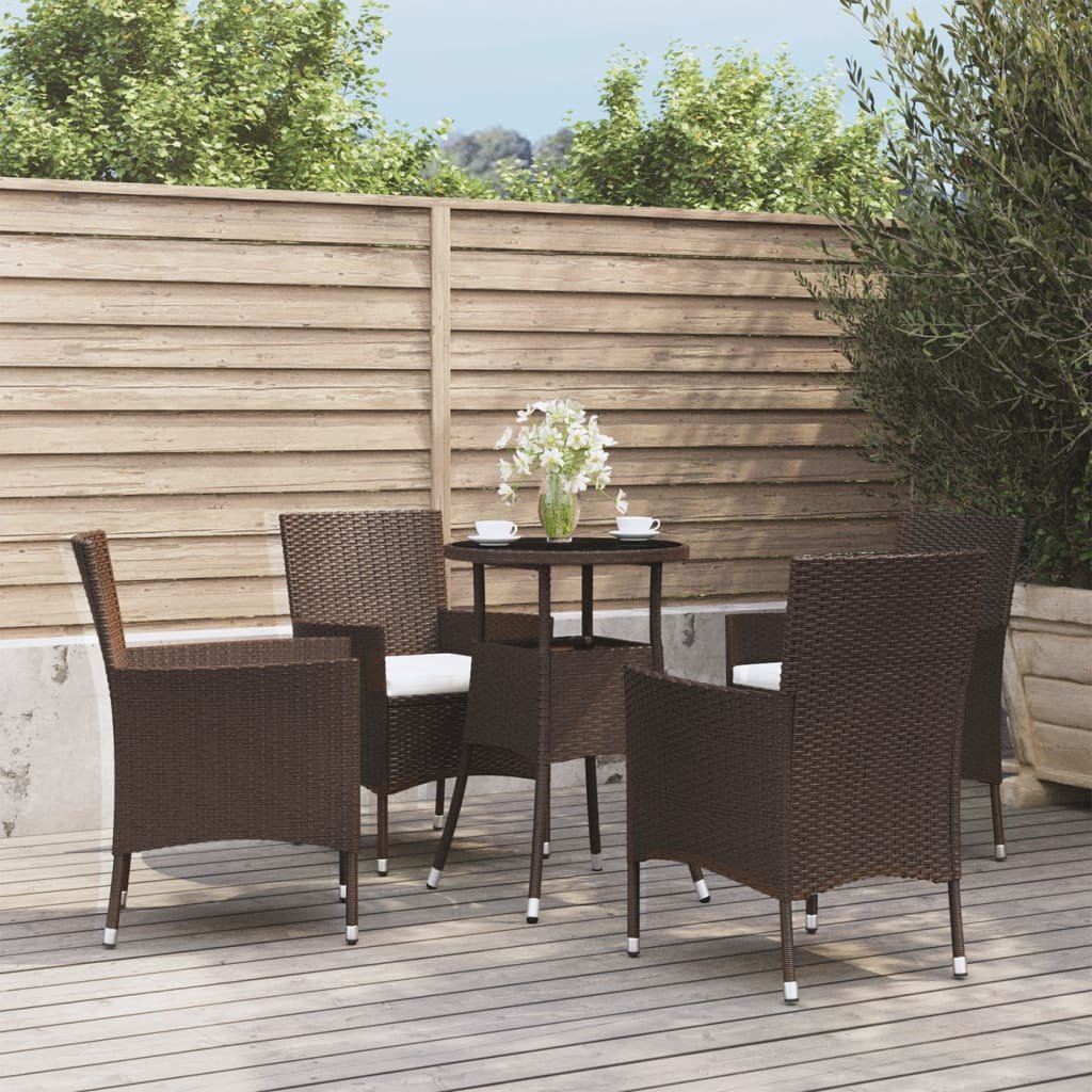 Walplus 5 Piece Poly Rattan With Cushions Bistro Set - Brown - 55 x 75 cm