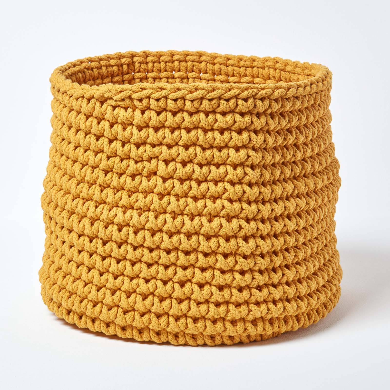 Homescapes Cotton Knitted Round Storage Basket - 42 × 37 cm - Yellow