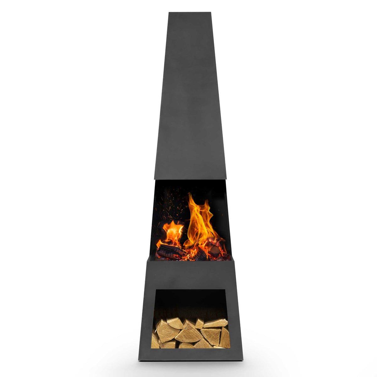 Dellonda Outdoor Pyramid Chiminea Fireplace - Black Steel