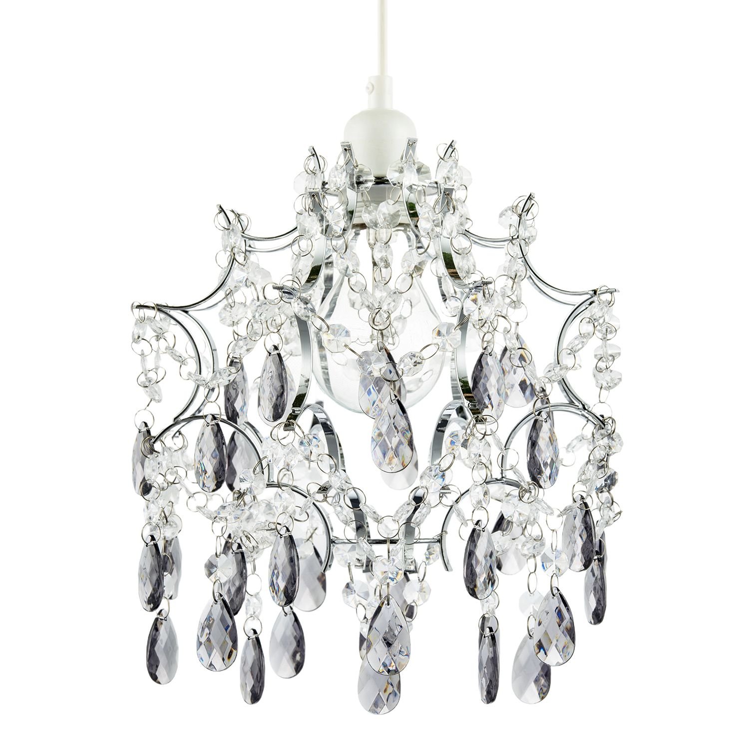 Happy Homewares Grey Clear and Smoked Beads Pendant Shade - 27cm