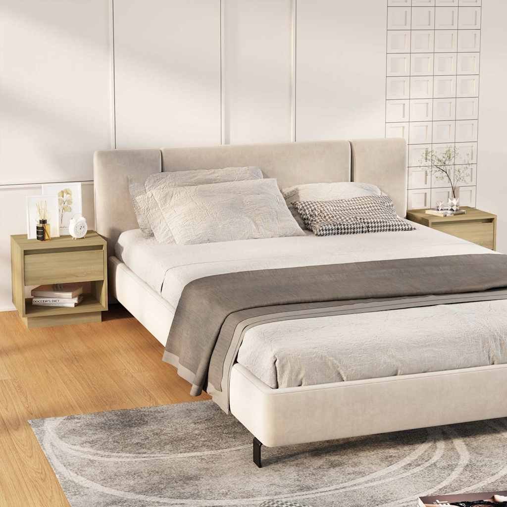 Walplus Pack of 2 Engineered Wood Bedside Cabinet - Light Oak - 45 x 34 x 44 cm