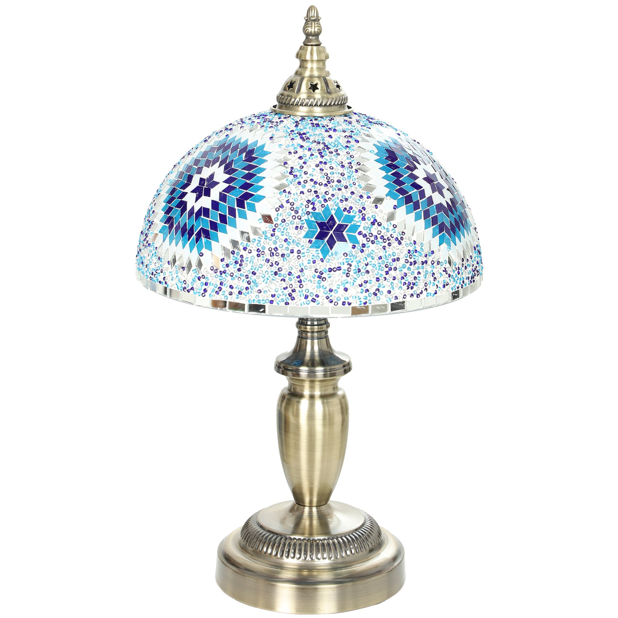 HOMCOM Stained Glass Tiffany Lamp with Button Switch and Metal Base - Blue