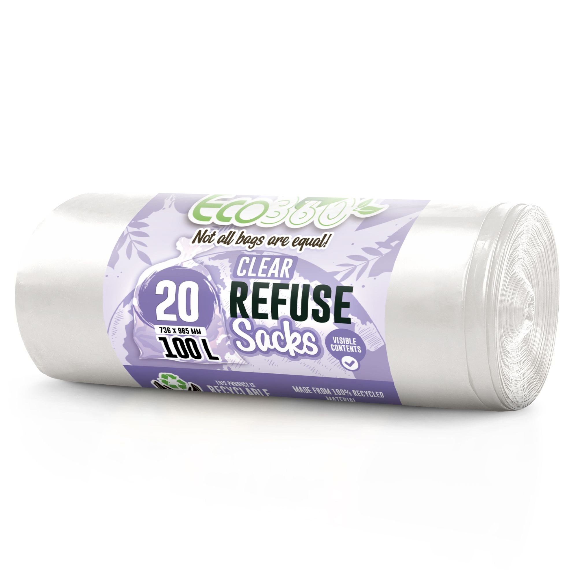 EcoBag Clear 100L Recycling Refuse Sacks - Pack of 20