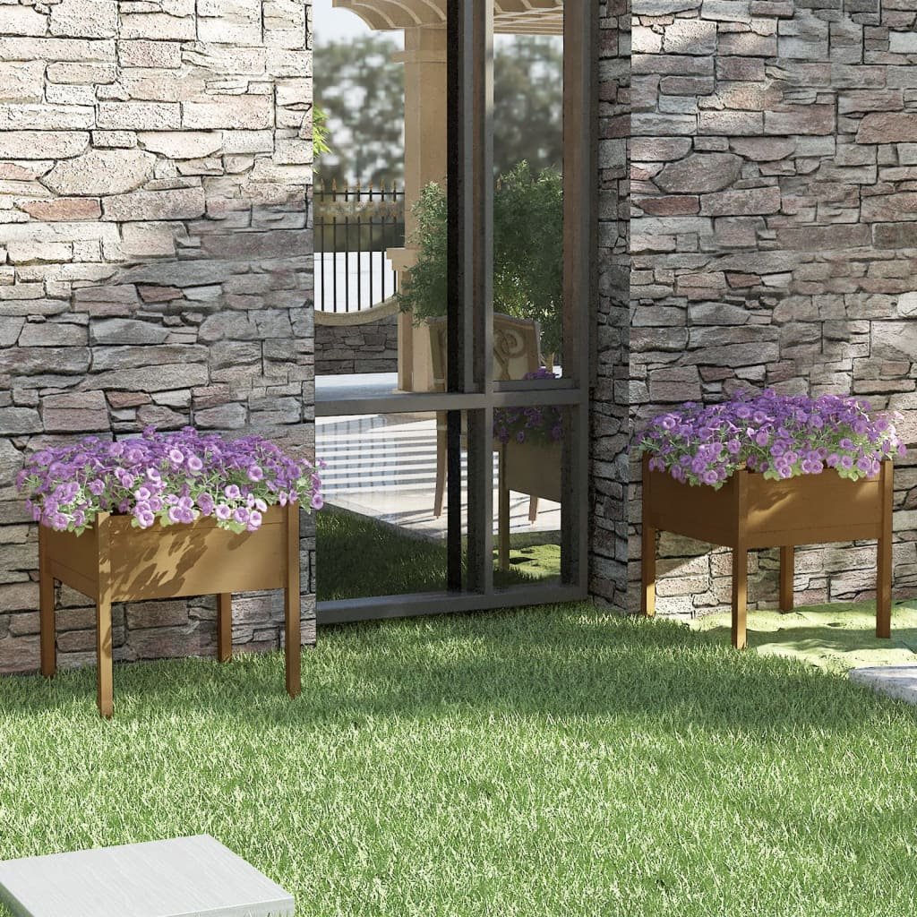 Walplus Pack of 2 Wood Garden Planter - Honey Brown - 70 x 70 x 70 cm