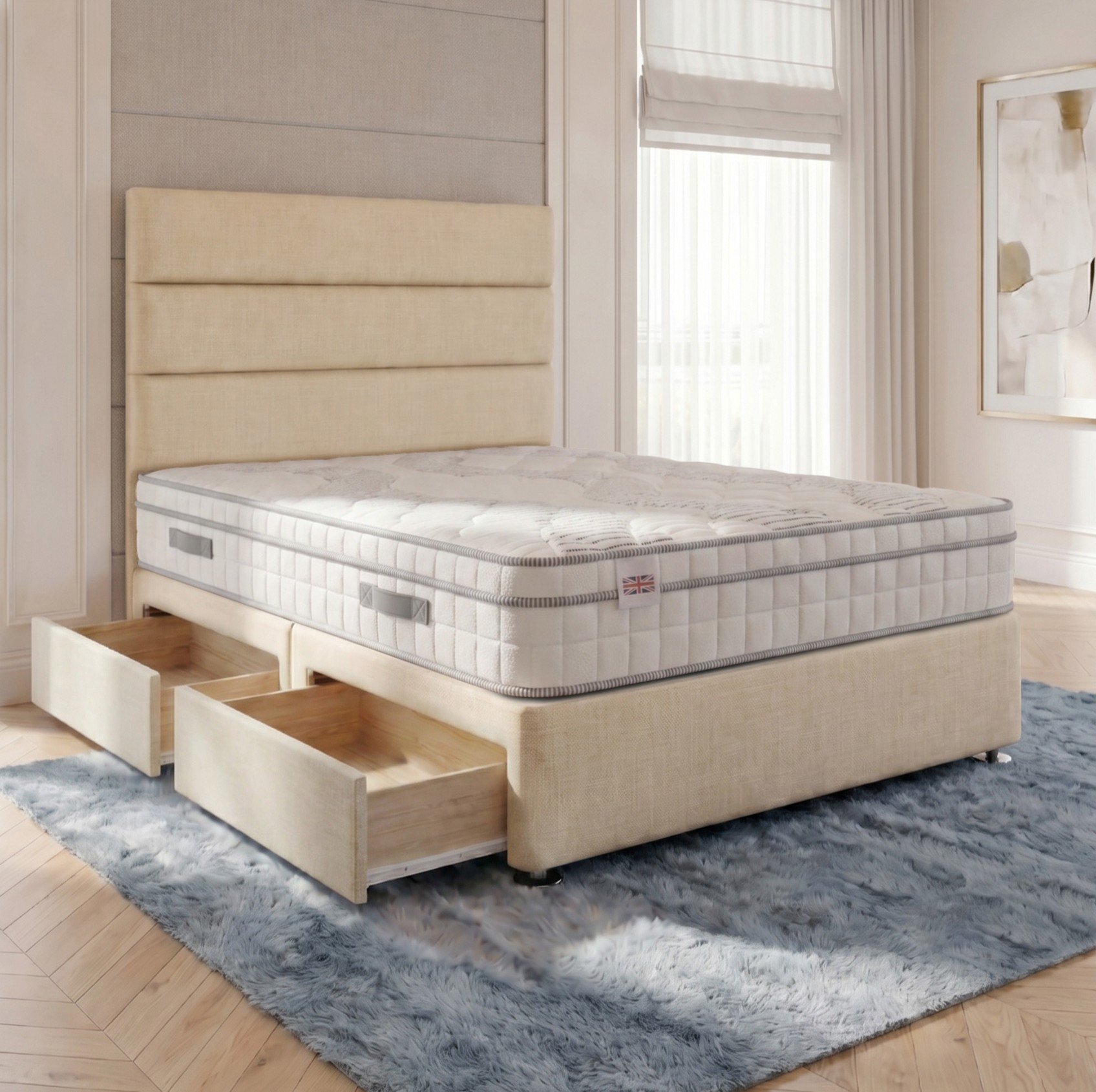Somnior Regent Linen King 2 Drawer Pocket Mattress Divan Bed Set - Beige