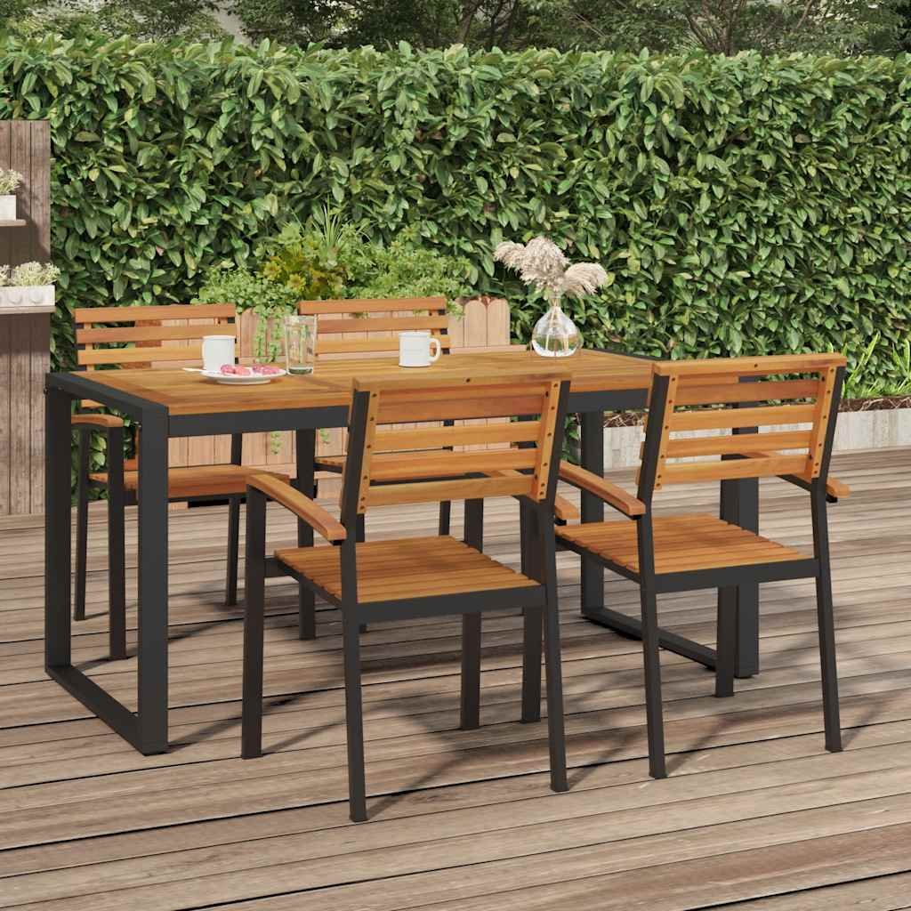 Walplus Acacia Wood Garden Table with U Shaped Legs - Brown - 160 x 80 x 75 cm