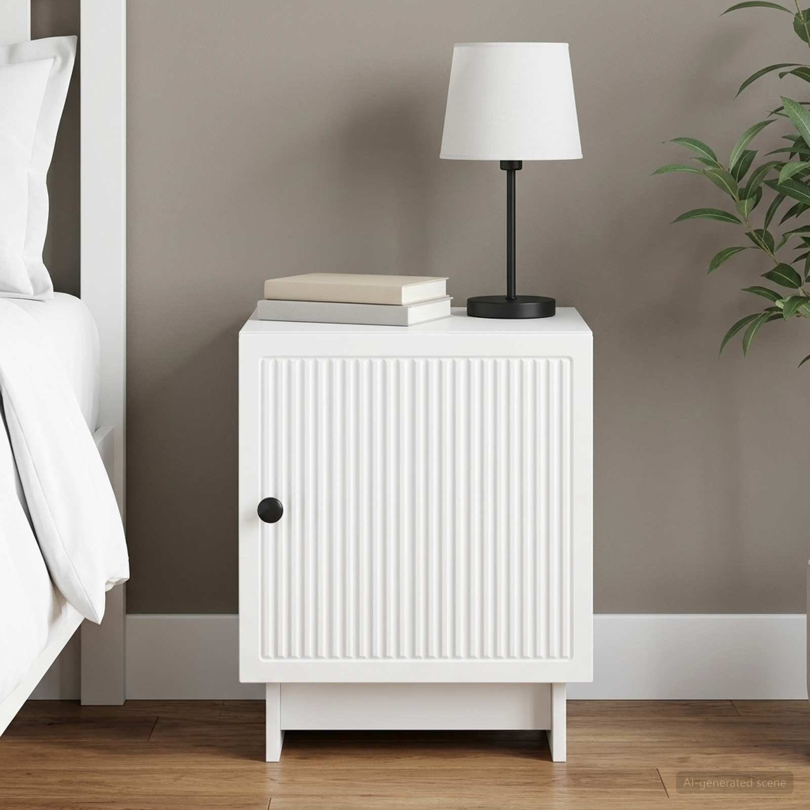 Walplus Engineered Wood Bedside Cabinet - White - 43 x 34.5 x 50 cm