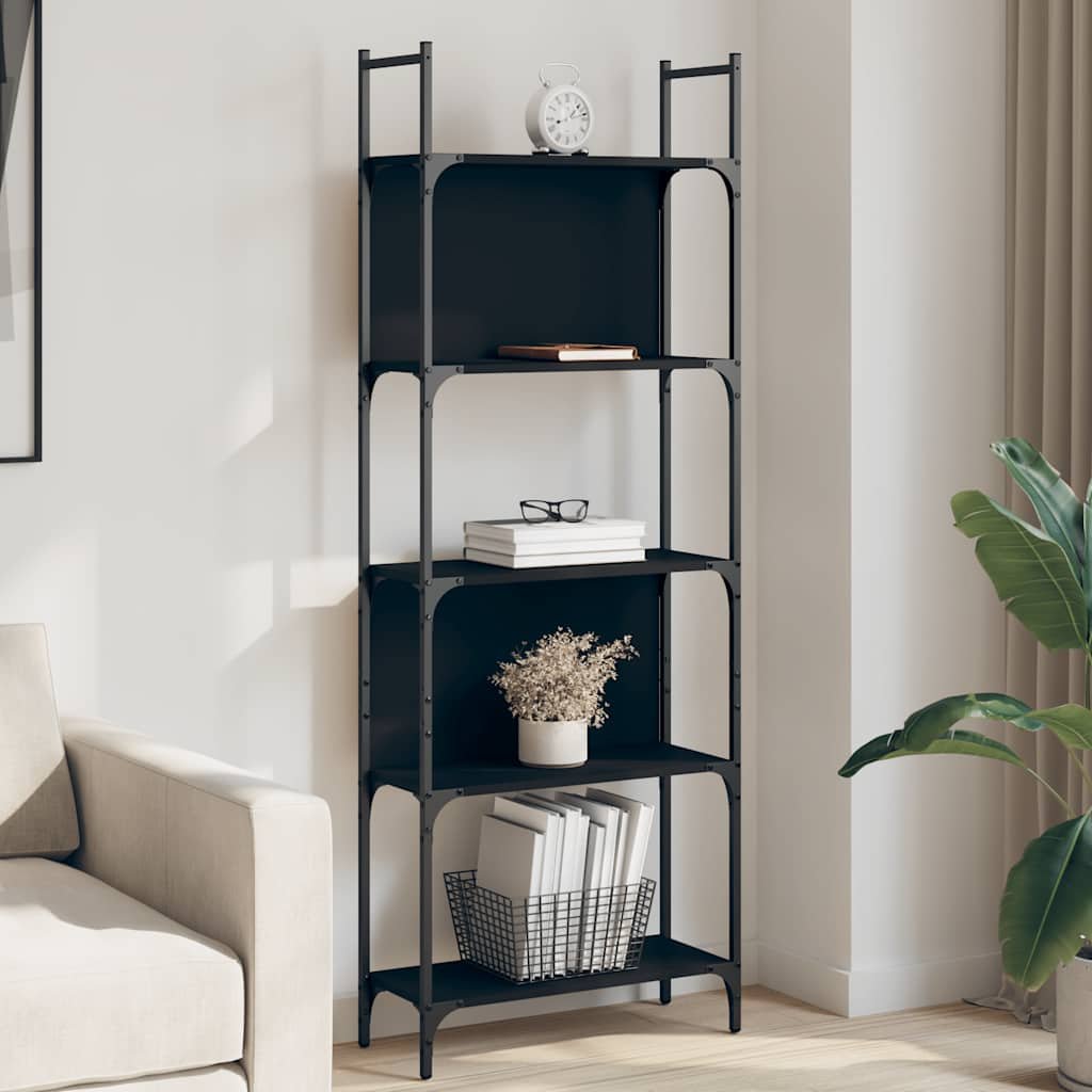Walplus 5 Tier Engineered Wood Bookshelf - Black - 60.5 x 24 x 166.5 cm