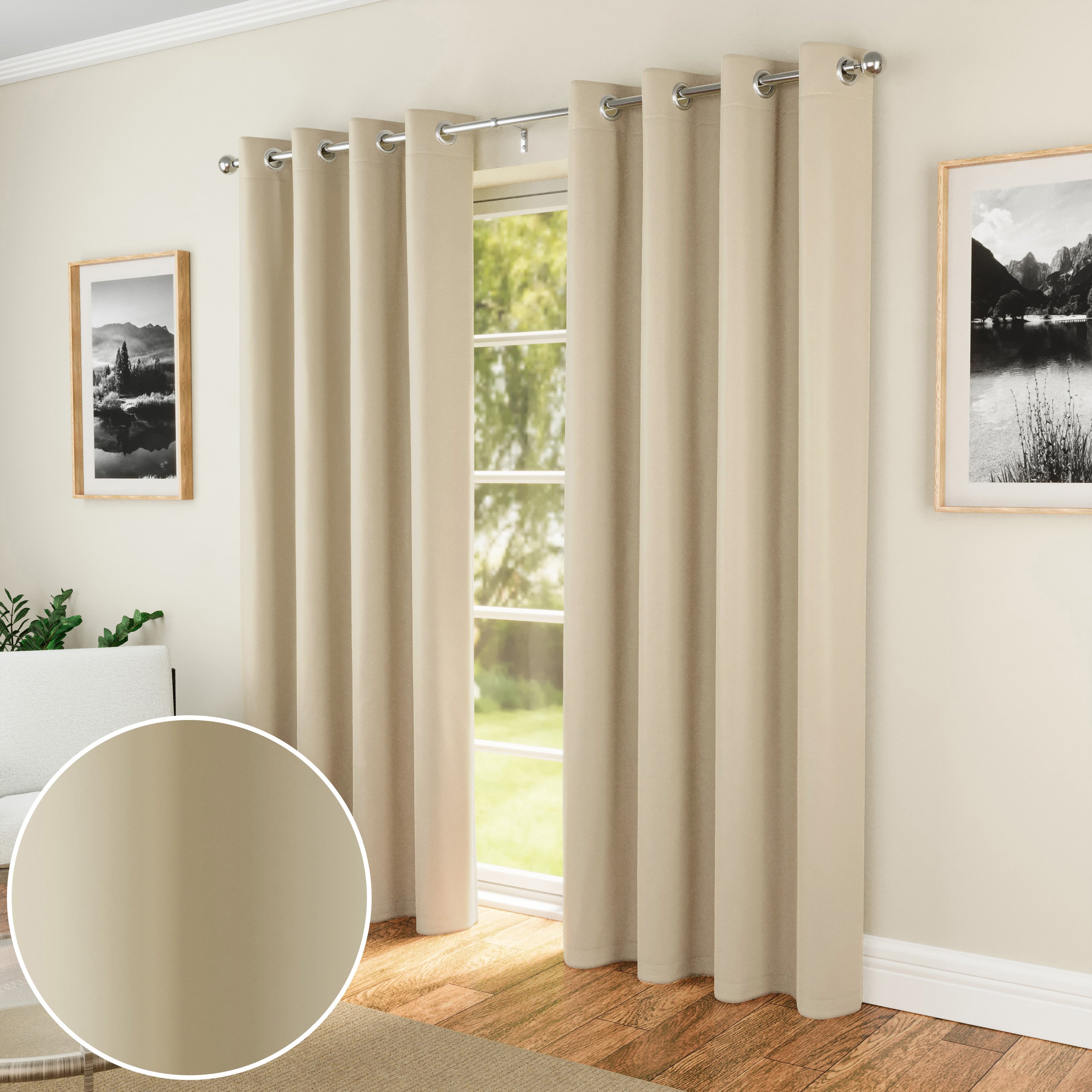 Enhanced Living Nightfall Eyelet Thermal Curtains - 168 x 229cm - Beige