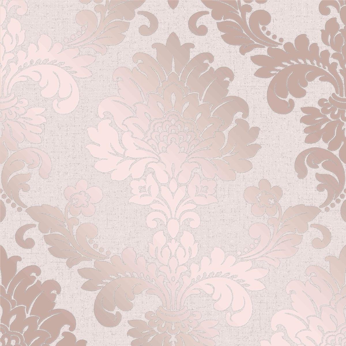 Fine Decor Quartz Damask Textured Wallpaper - Rose Gold