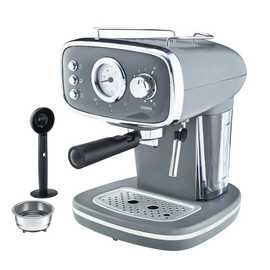 Cooks Professional Retro Espresso Machine 1.2L with Steam Wand - Grey