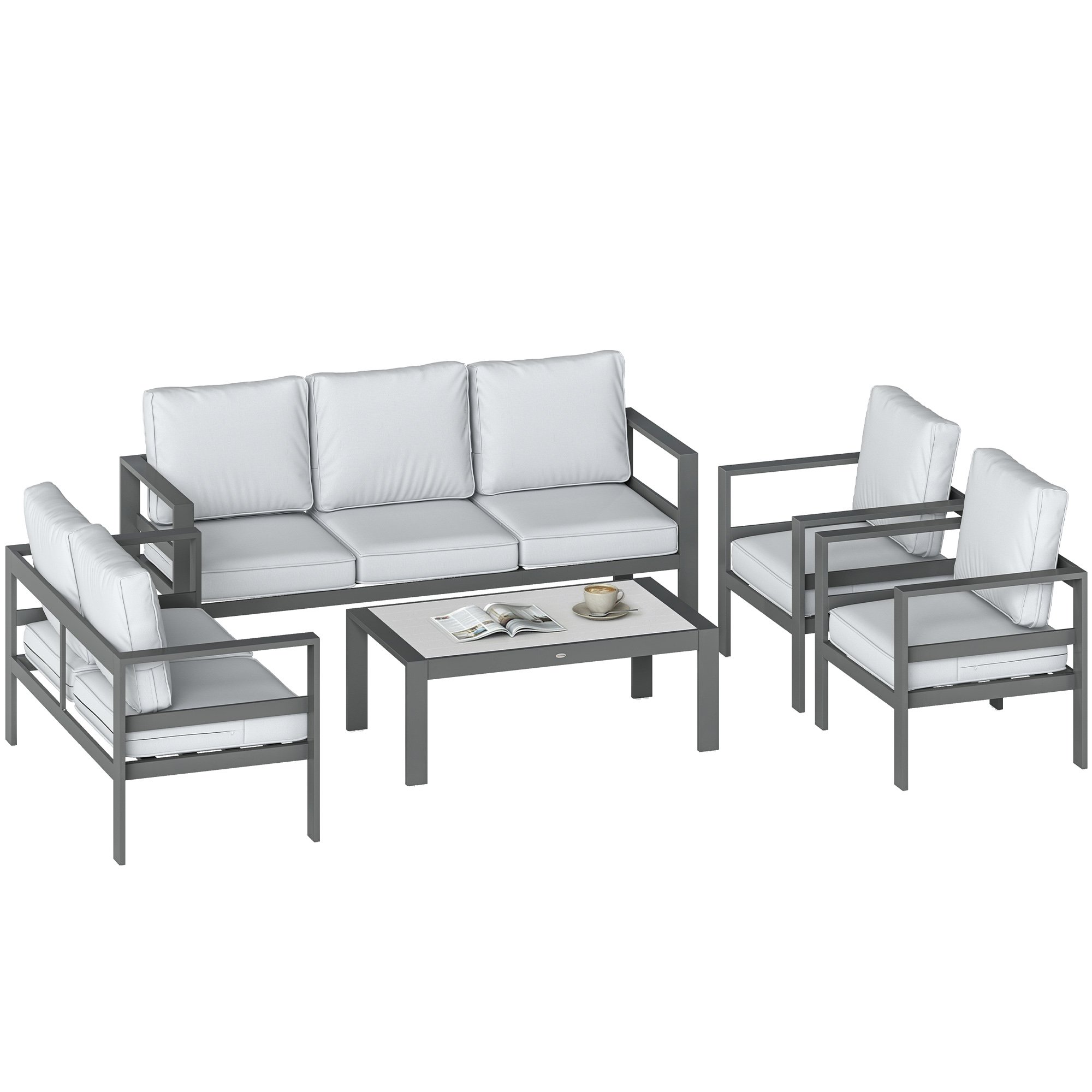 Outsunny 7 Seater Aluminium Garden Furniture Set - Dark Grey