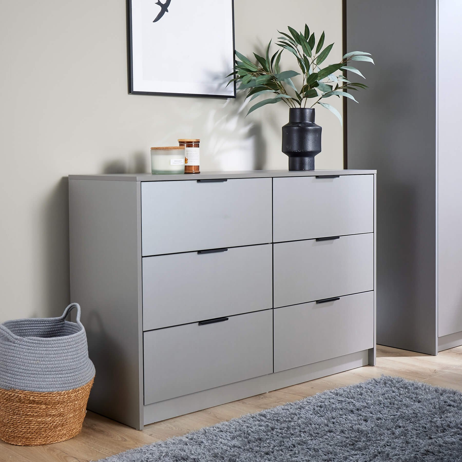 Home Source Phoenix 3+3 Drawer Chest - Grey