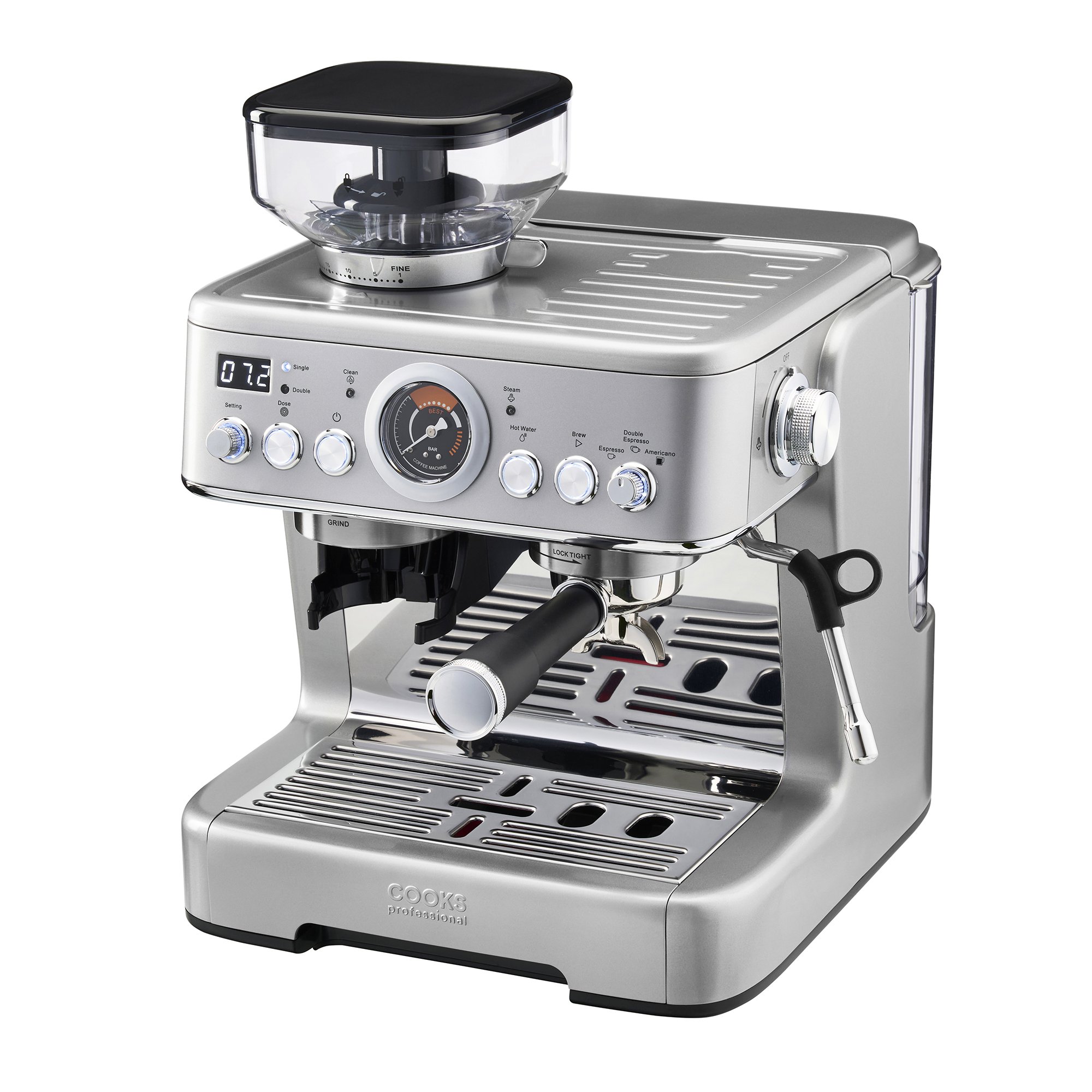 Cooks Professional Bean-to-Cup Espresso Coffee Machine - Silver