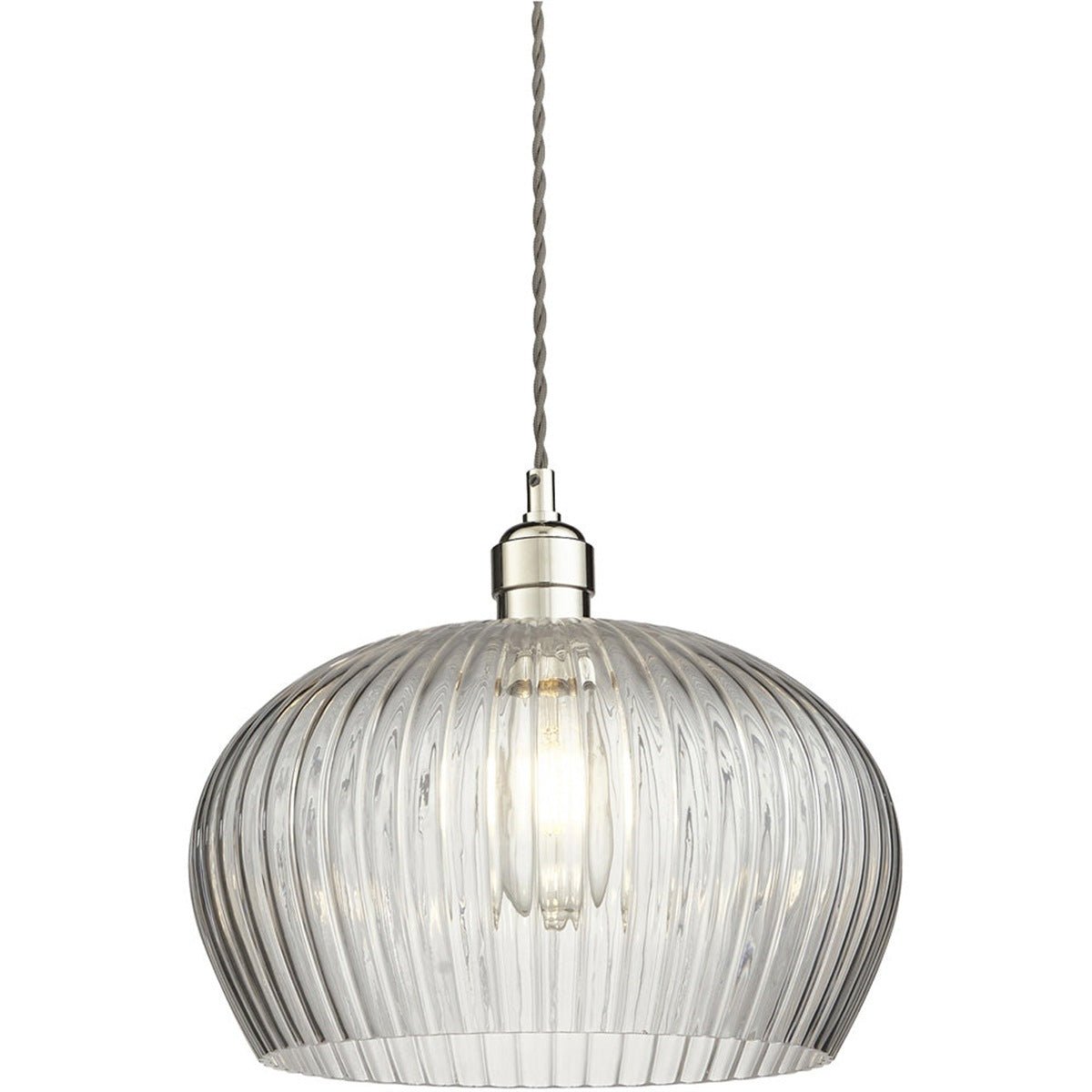 Loops Direct LED E27 Ceiling Pendant Light - Bright Nickel and Clear Glass