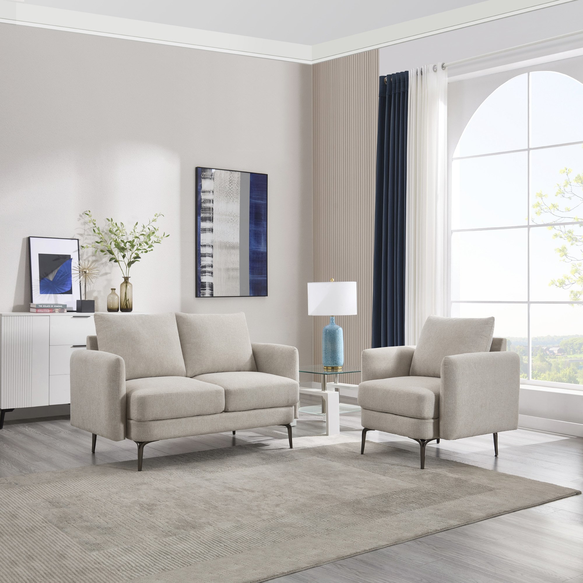 Furniture Online Sofia Linen 1+2 Seater Sofa Set - Beige