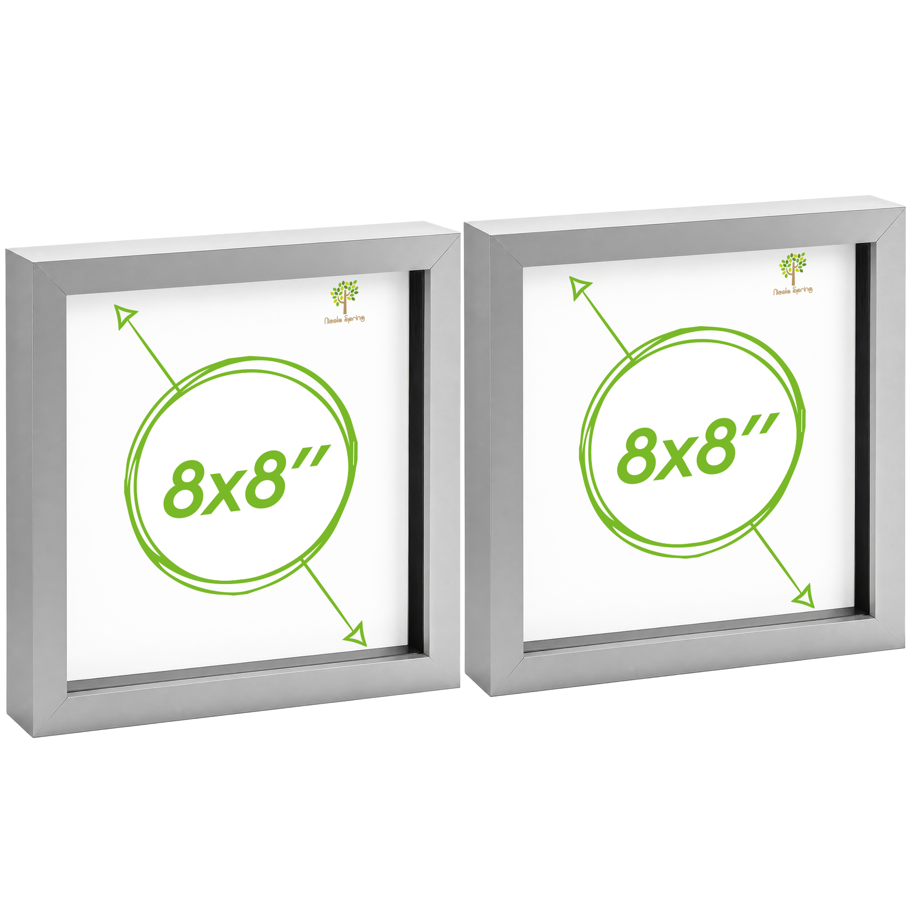 Nicola Spring 8 x 8" 3D Box Photo Frames with 6 x 6" Black Mount (2x) - Grey