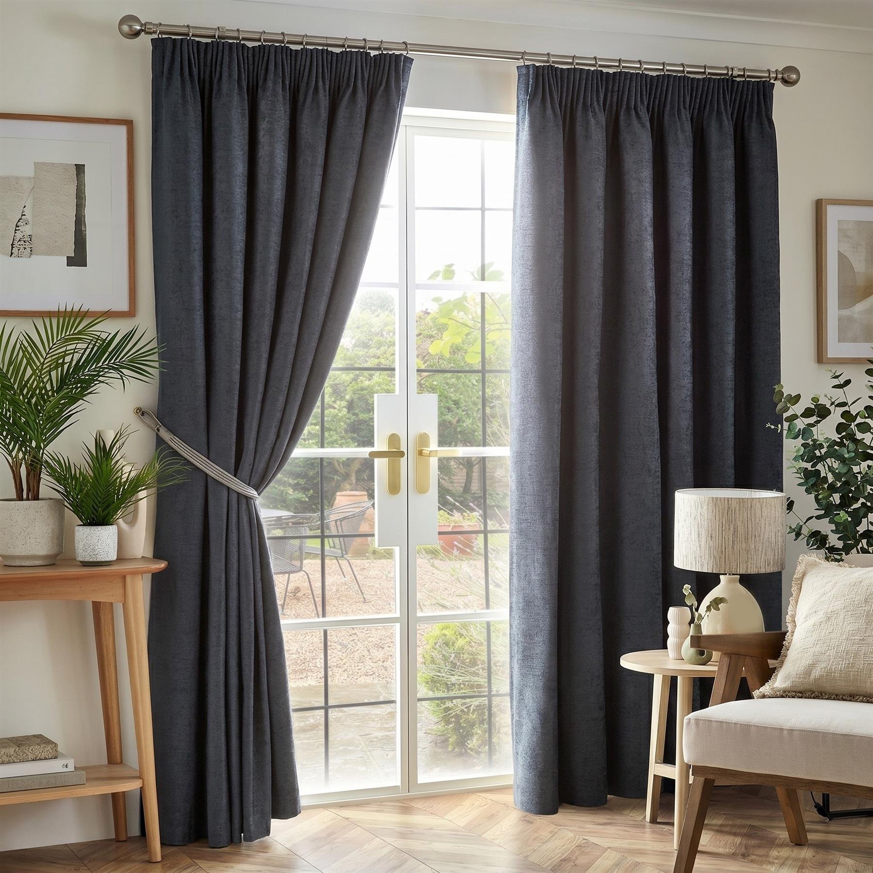 Luxury Living Chenille Blackout Pencil Pleat Curtains 117cm x 229cm - Charcoal