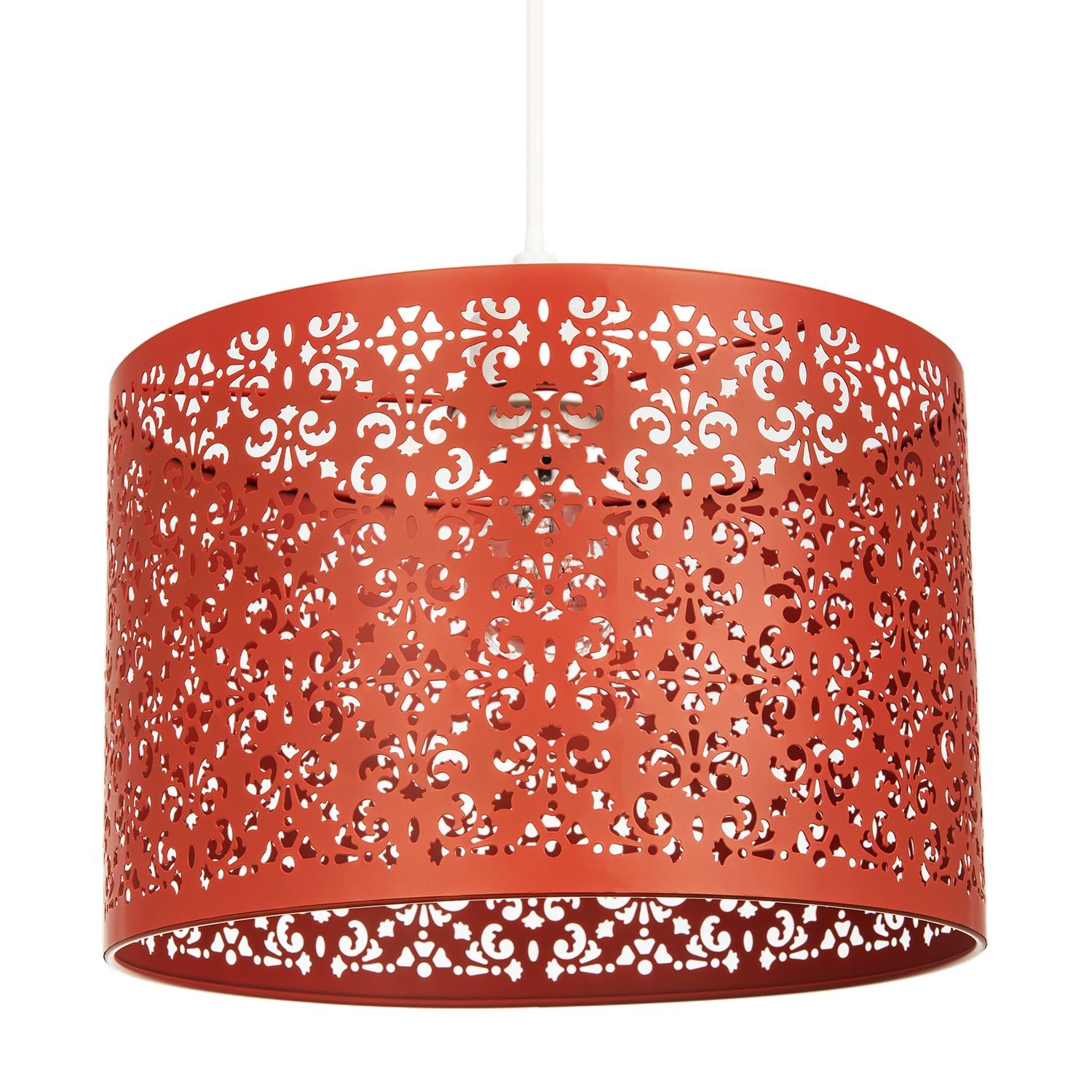 Happy Homewares Orange Moroccan Metal with Floral Pendant Shade - 29cm