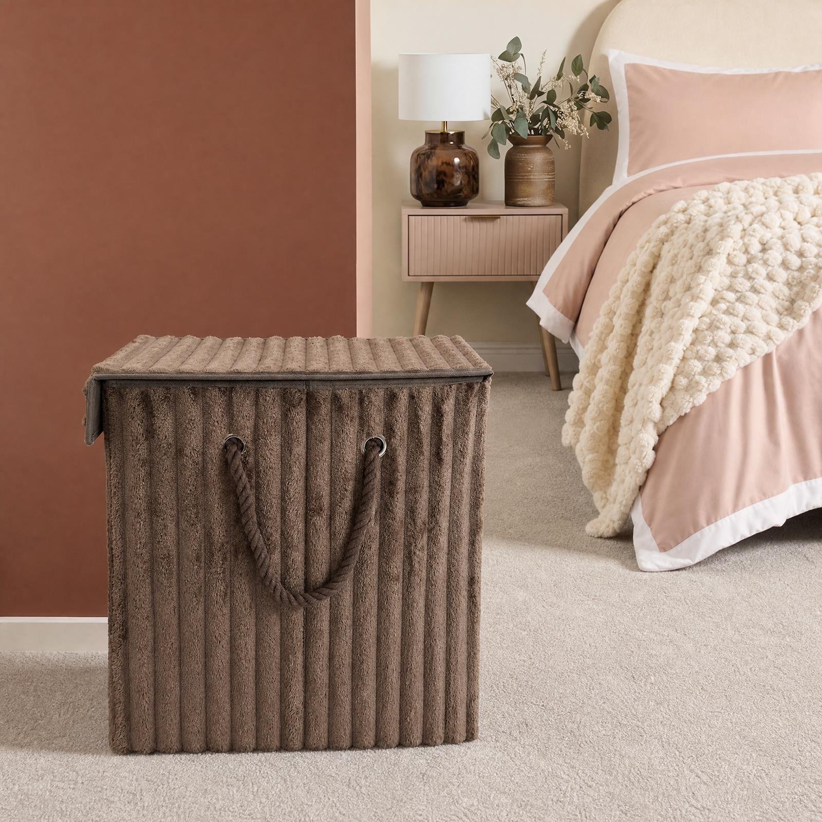 OHS Ribbed Faux Fur Foldable Laundry Basket - Chocolate