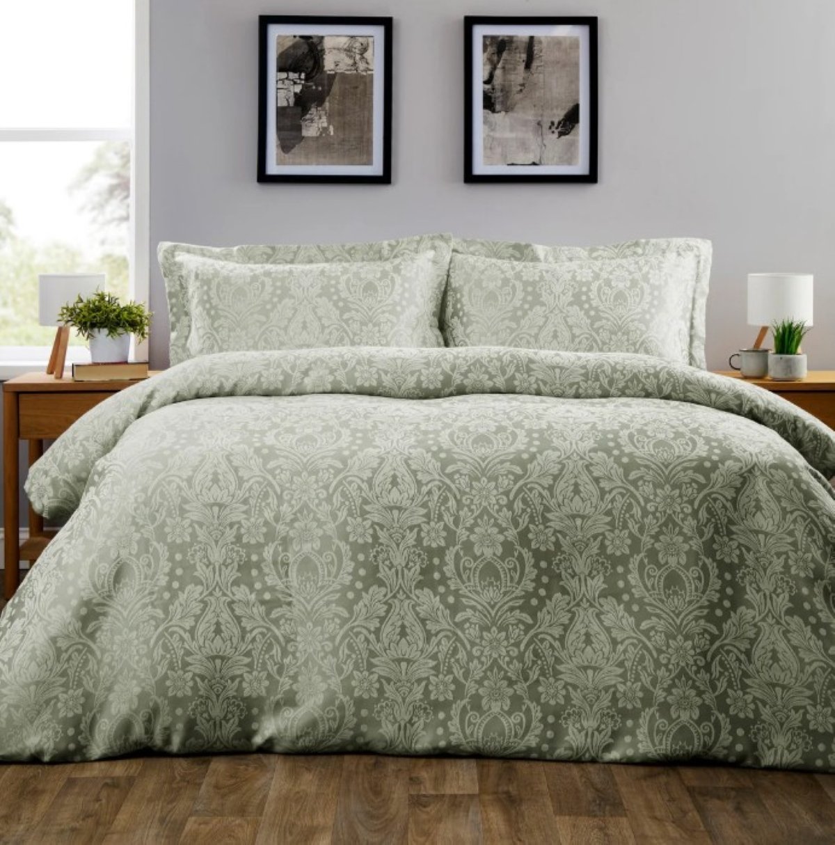 New Edge Blinds Dorchester Jacquard Sage Green Duvet Set - Double