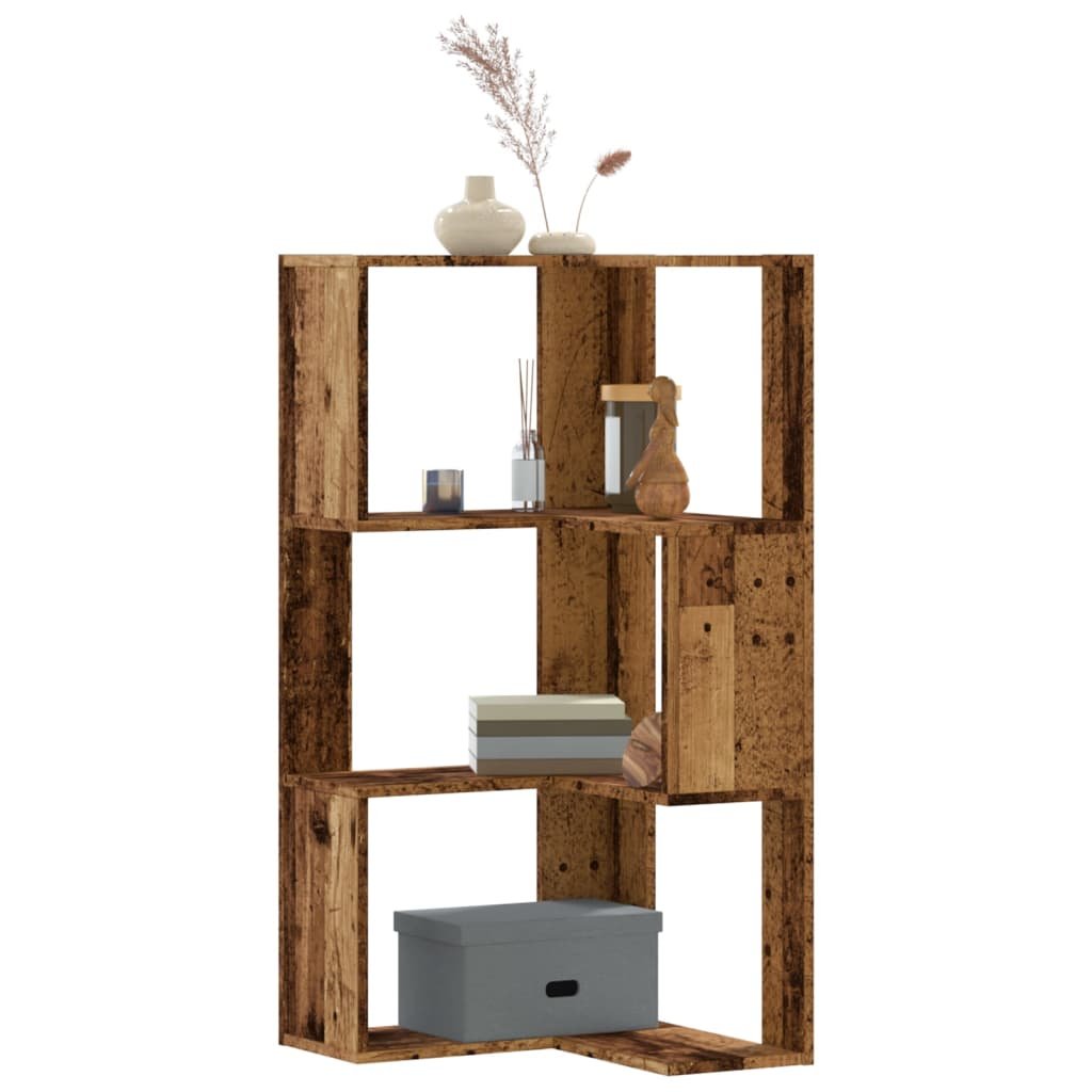 Walplus 3 Tier Engineered Wood Corner Bookcase - Dark Wood - 50 x 50 x 102 cm