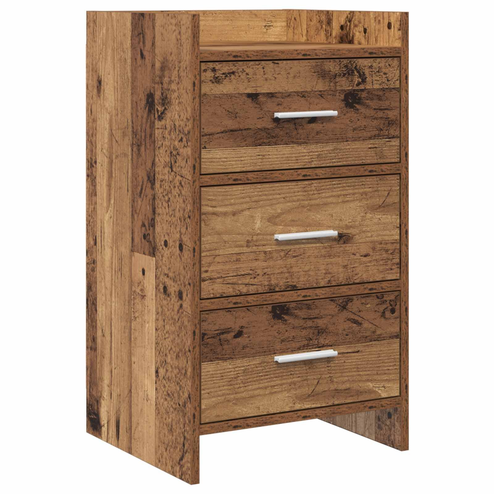Walplus 3 Drawer Engineered Wood Bedside Table - Old Wood - 40 x 36 x 70 cm