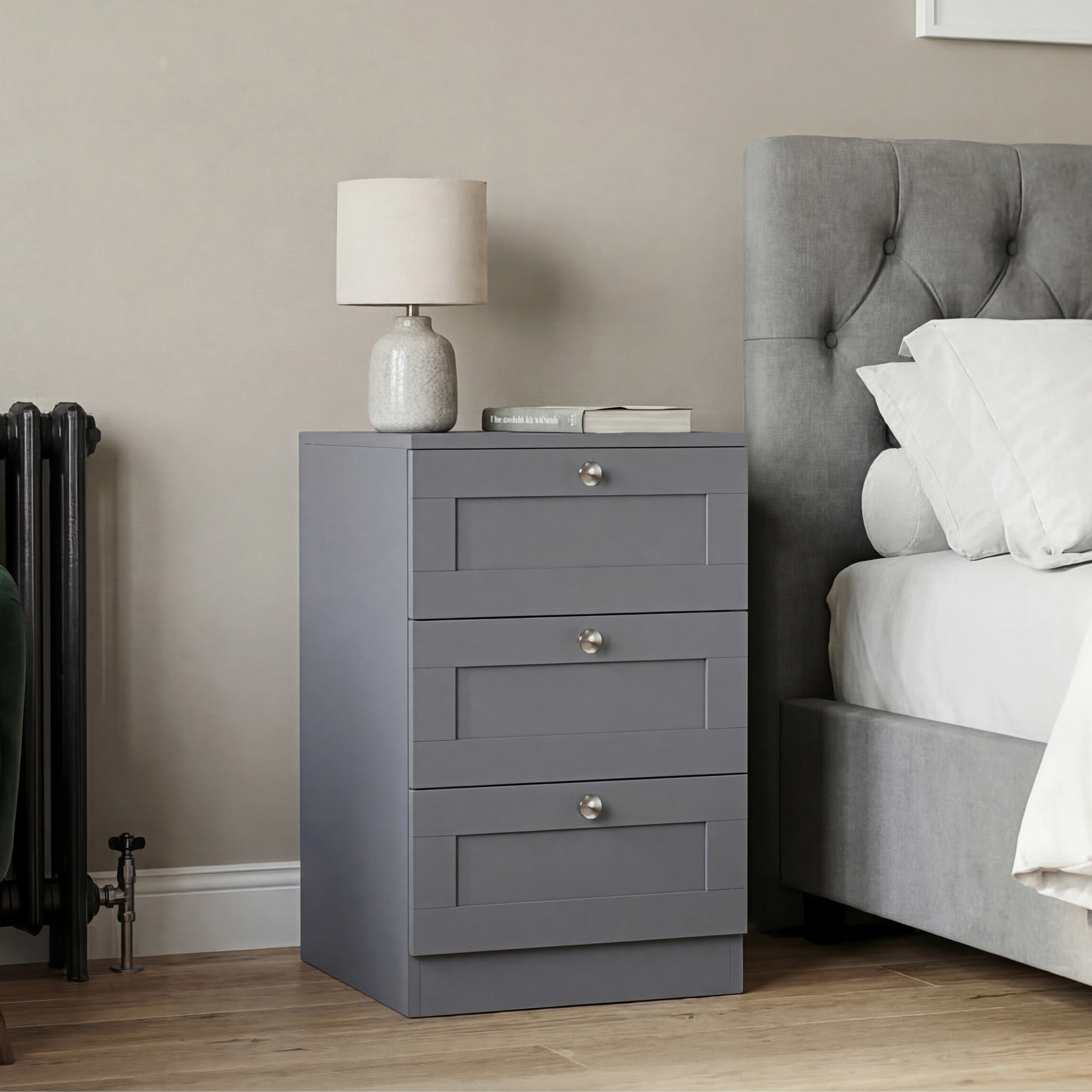 Vida Designs Altino 3 Drawer Bedside Chest - Grey