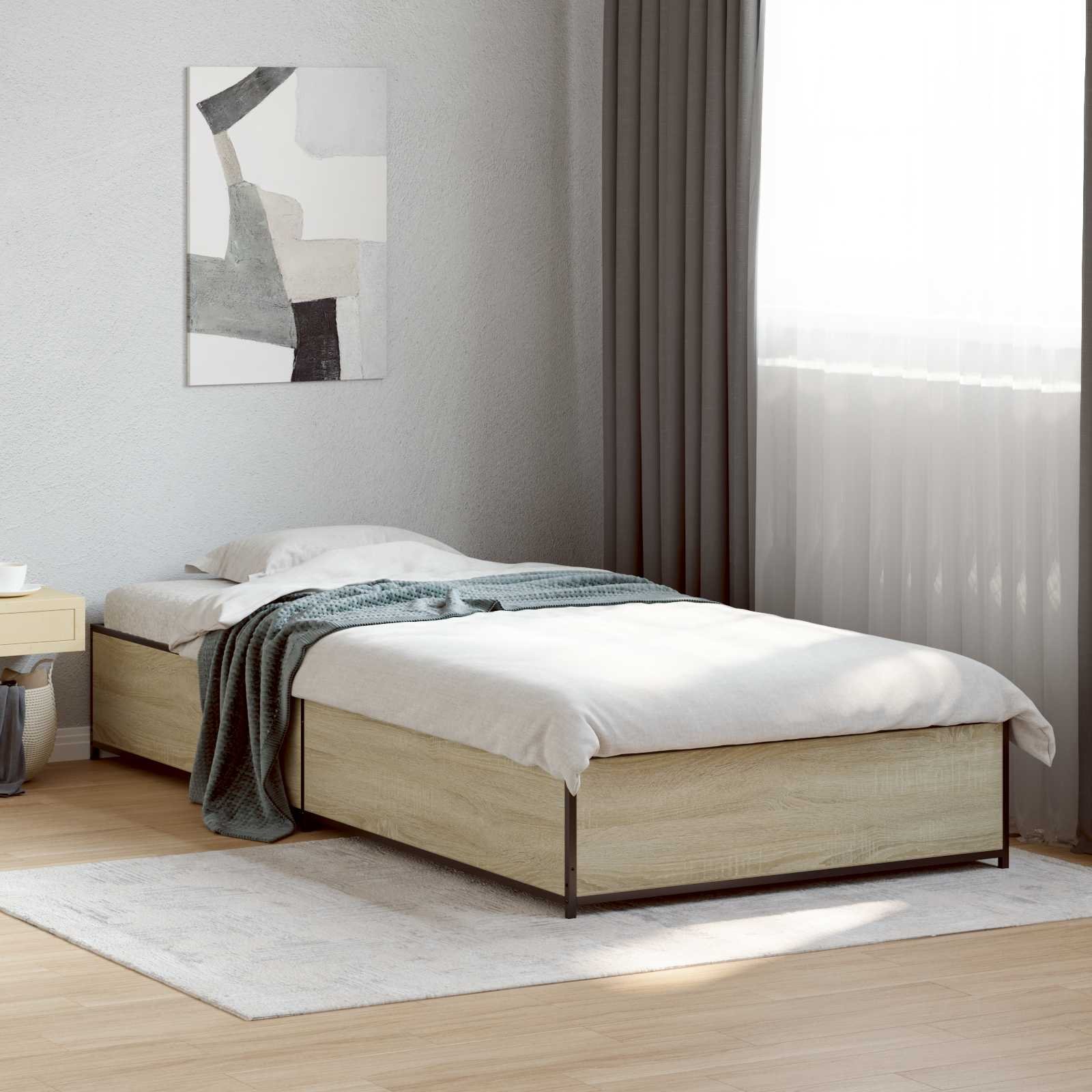 Walplus Engineered Wood Small Single Bed Frame Slatted Base - Sonoma Oak