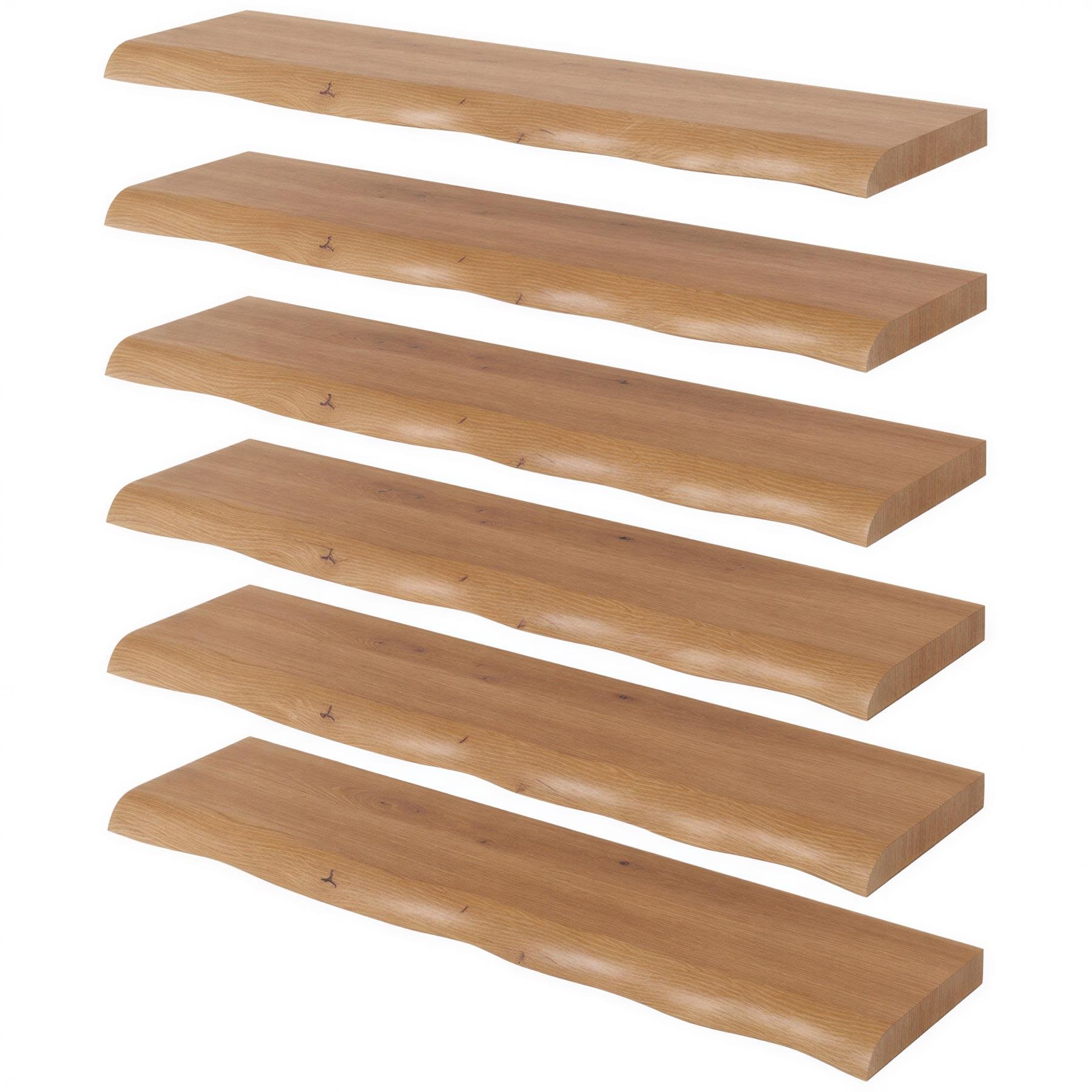 Harbour Housewares 80cm Wooden Live Edge Floating Shelves Pack of 6 - Light Oak