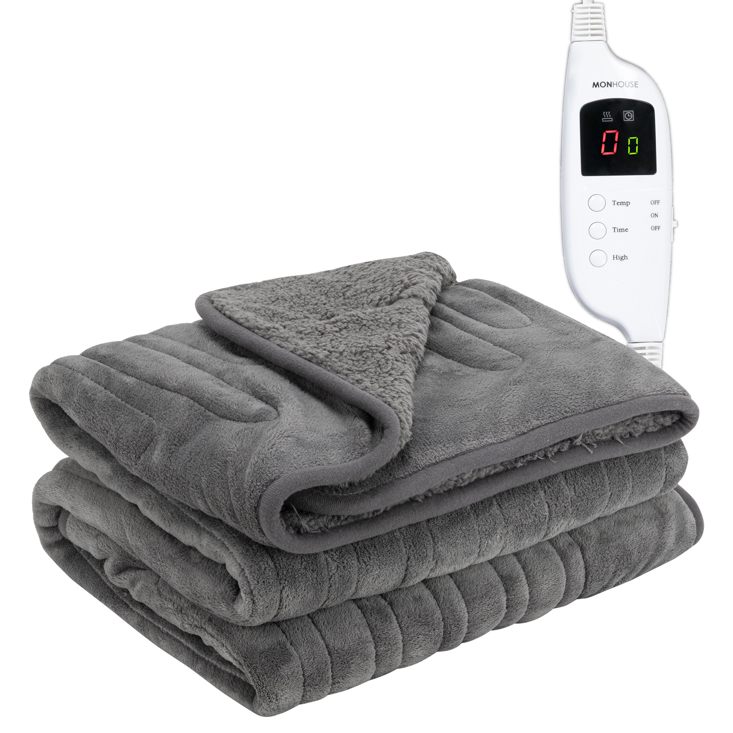 MONHOUSE Single Heated Electric Throw with 9 Heat Setting - Grey