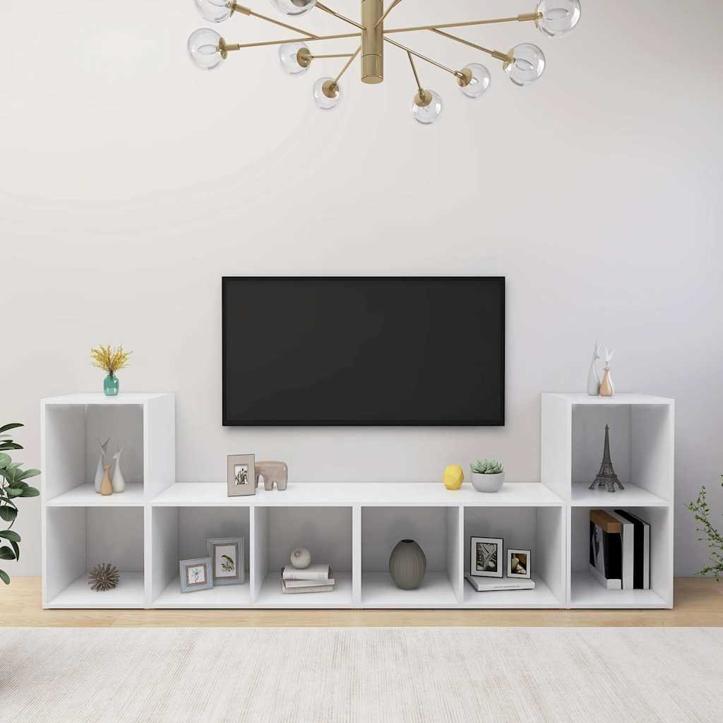 Walplus 4 Piece Engineered Wood TV Cabinet - White - 72 x 35 x 36.5 cm