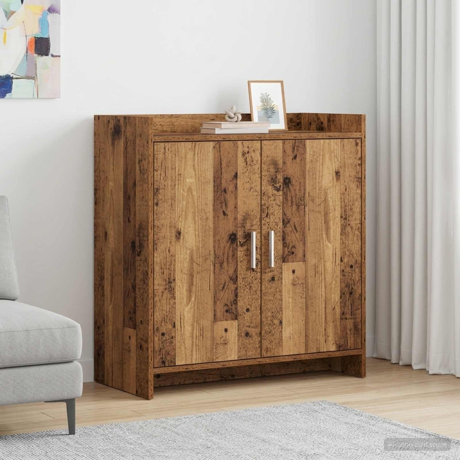 Walplus 2 Door Rectangular Sideboard - Old Wood - 72 x 36 x 80 cm